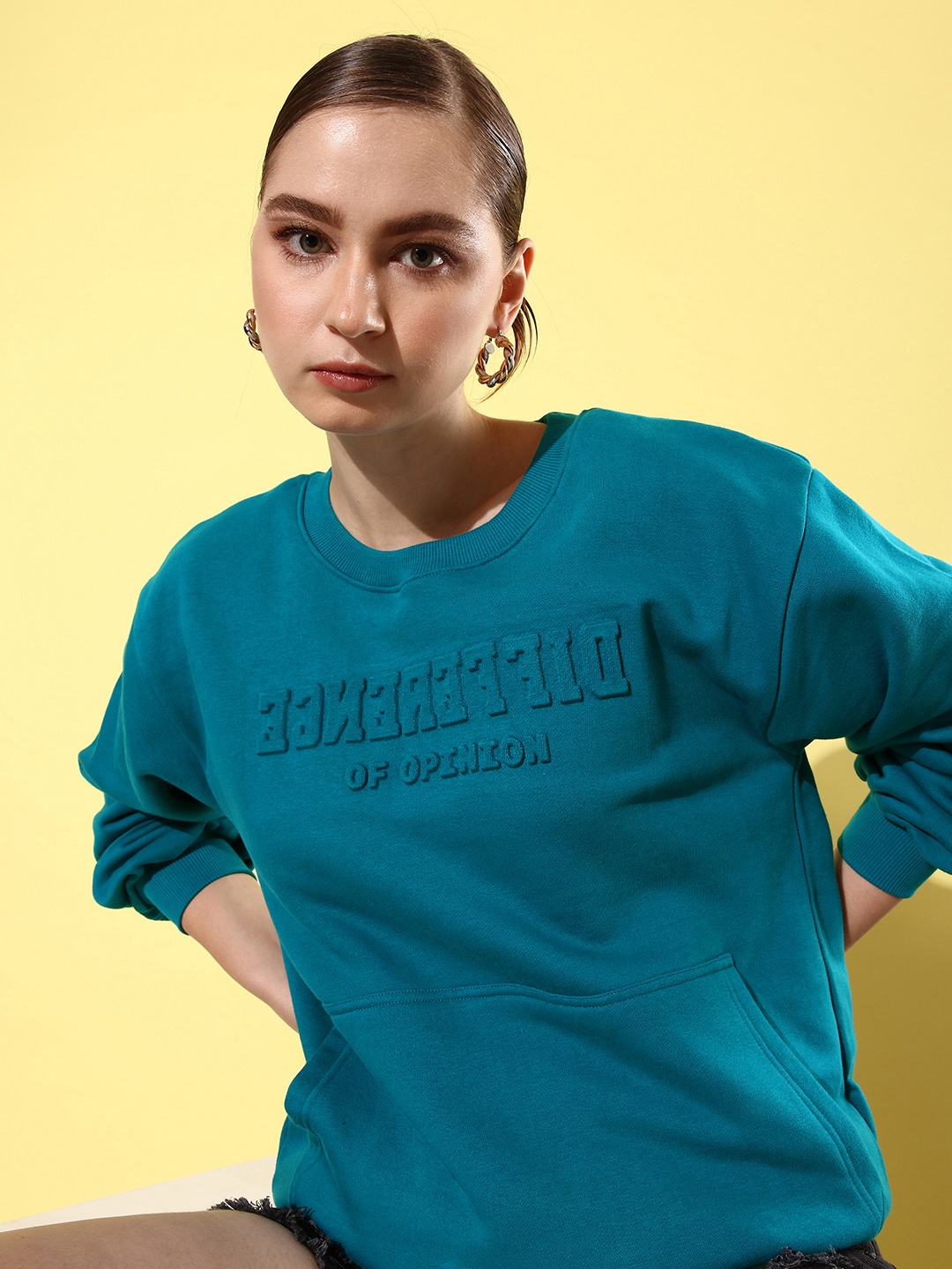 

Difference of Opinion Women Typography Printed Oversized Sweatshirt, Blue