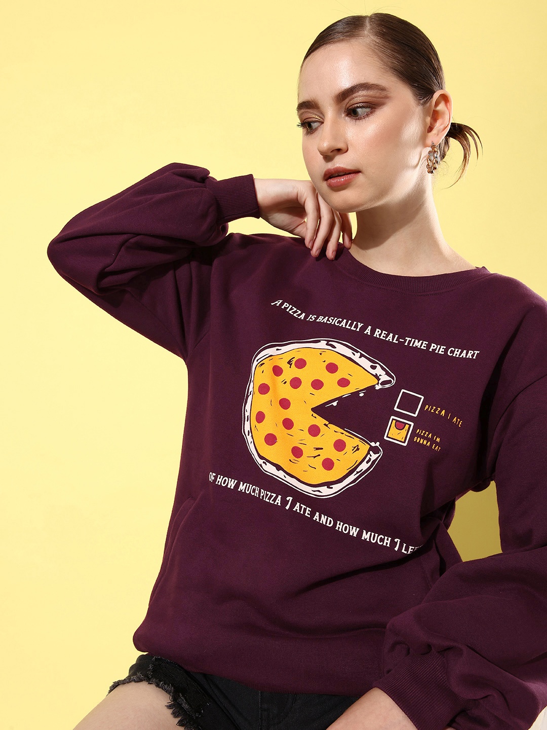 

Difference of Opinion Women Graphic Printed Oversized Sweatshirt, Maroon