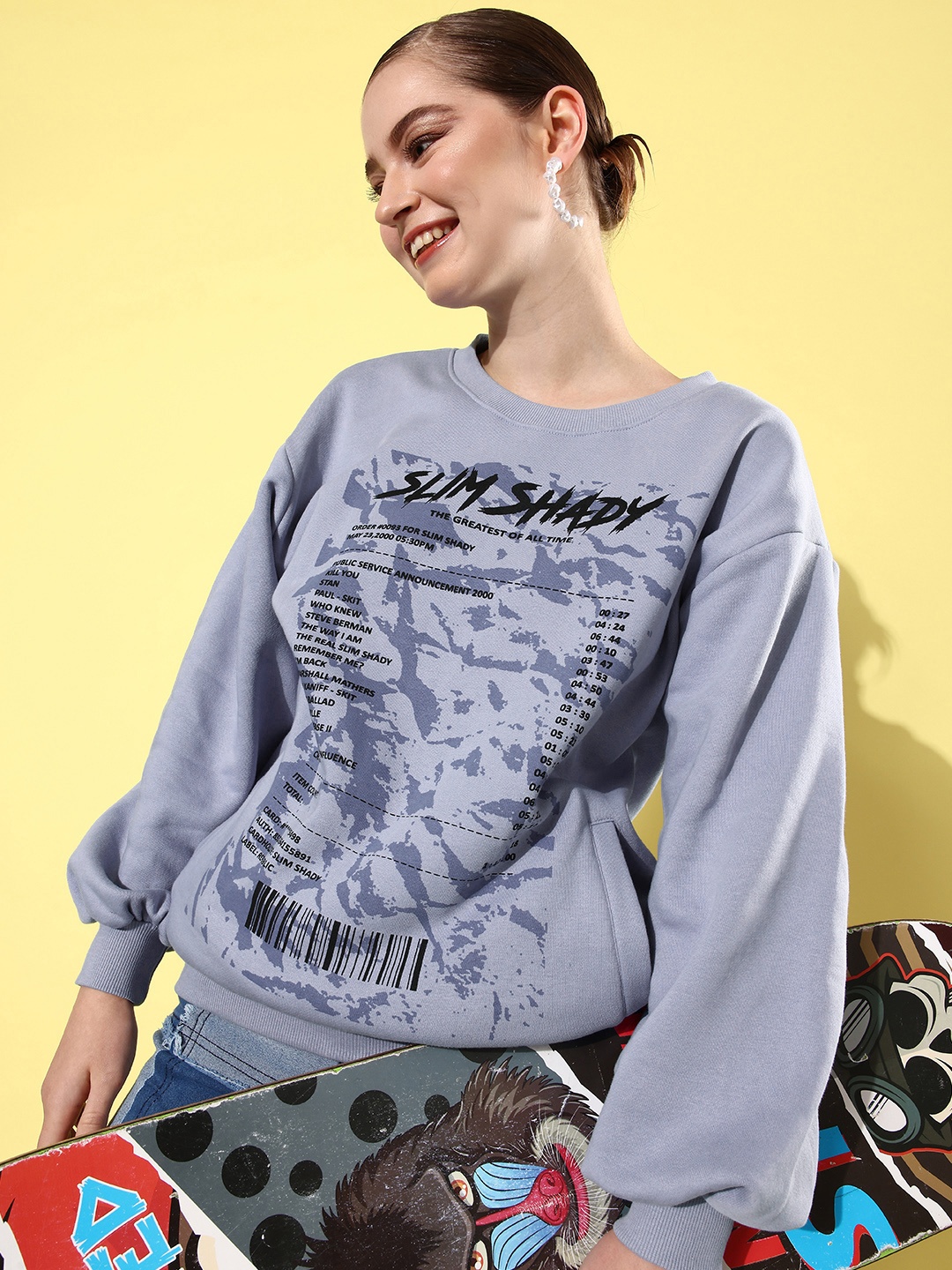 

Difference of Opinion Women Graphic Printed Oversized Sweatshirt, Purple
