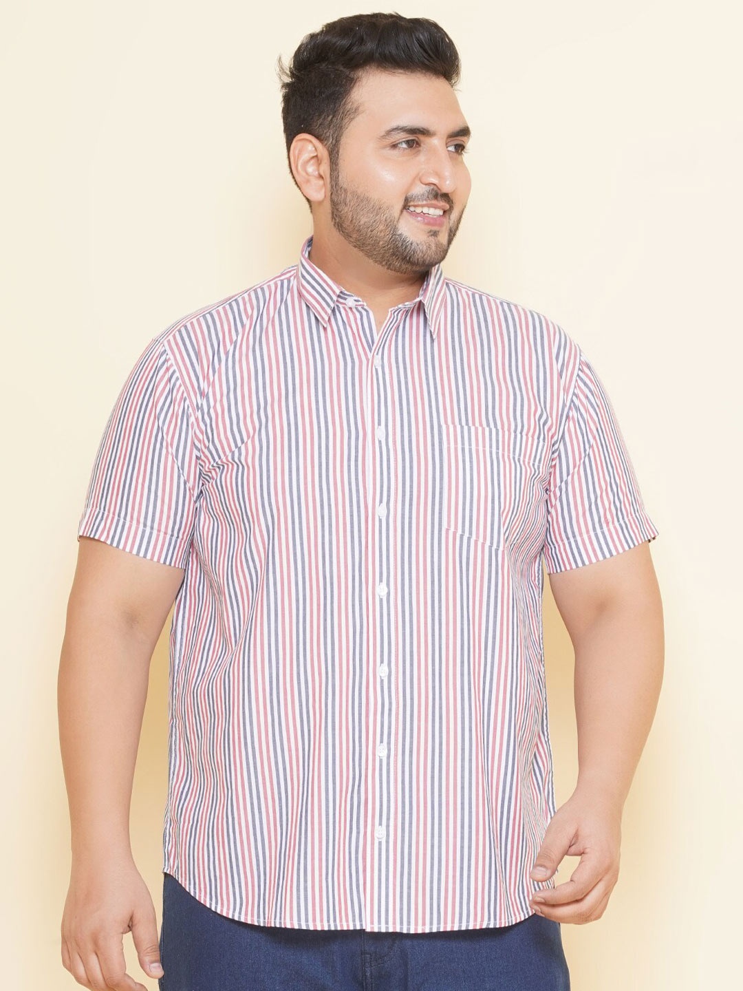 

John Pride Plus Size Striped Pure Cotton Casual Shirt, Multi