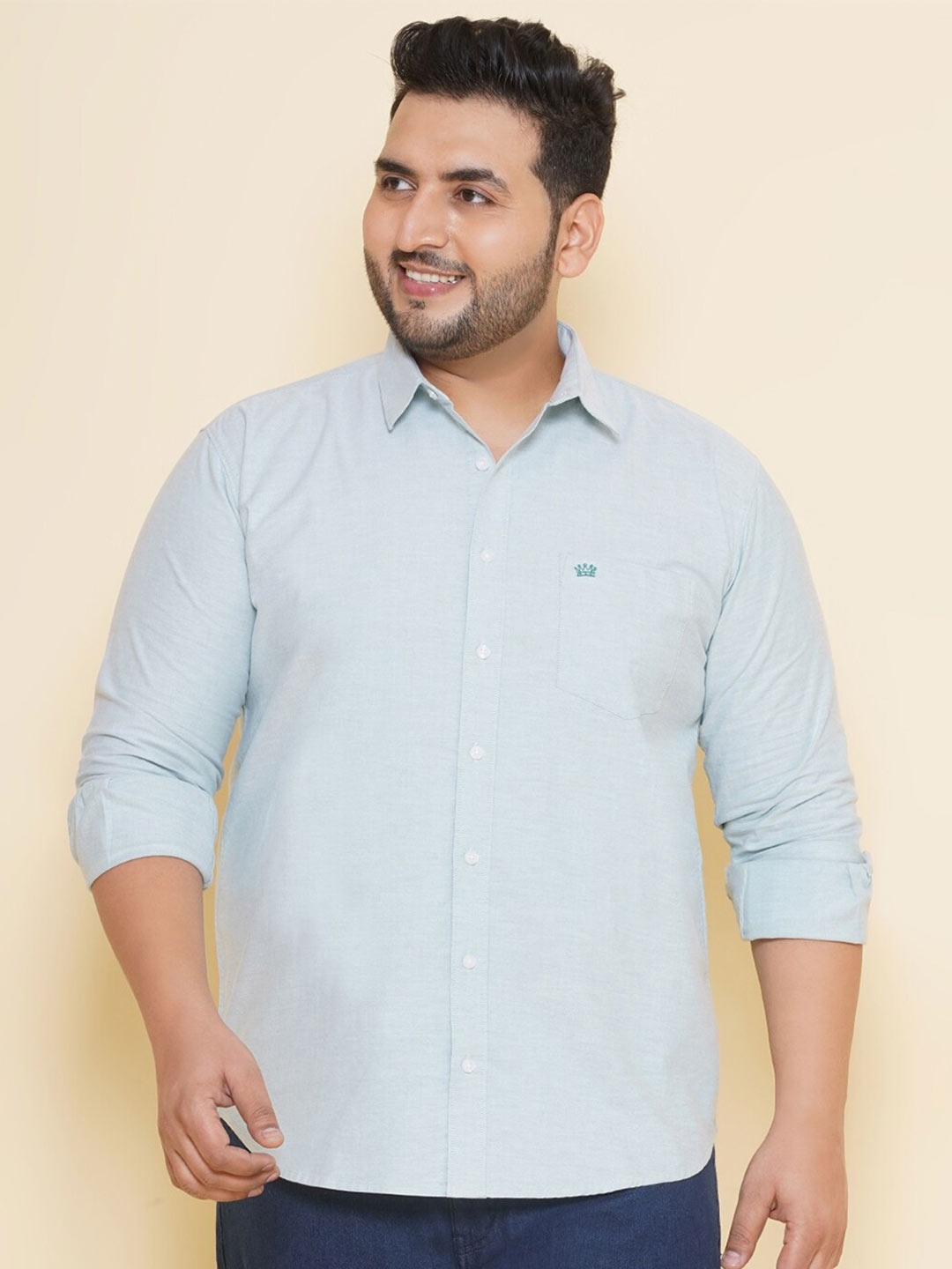 

John Pride Plus Size Spread Collar Casual Shirt, Blue