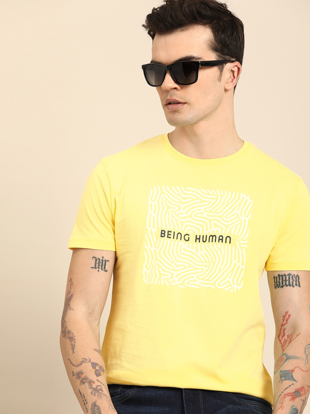 

Being Human Men Brand Logo Print Pure Cotton T-shirt, Yellow