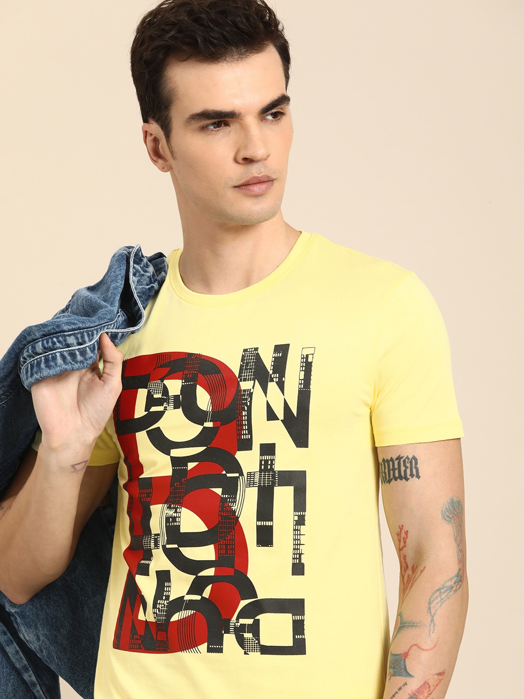 

Being Human Typography Printed Pure Cotton T-shirt, Yellow