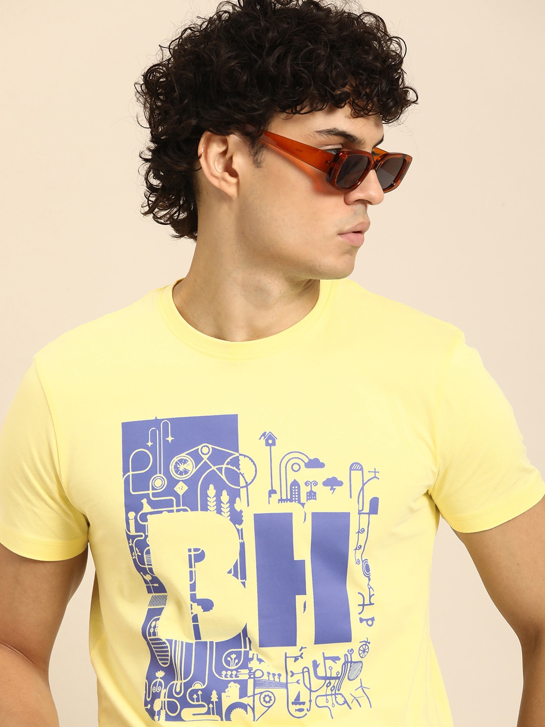 

Being Human Typography Printed Pure Cotton T-shirt, Yellow