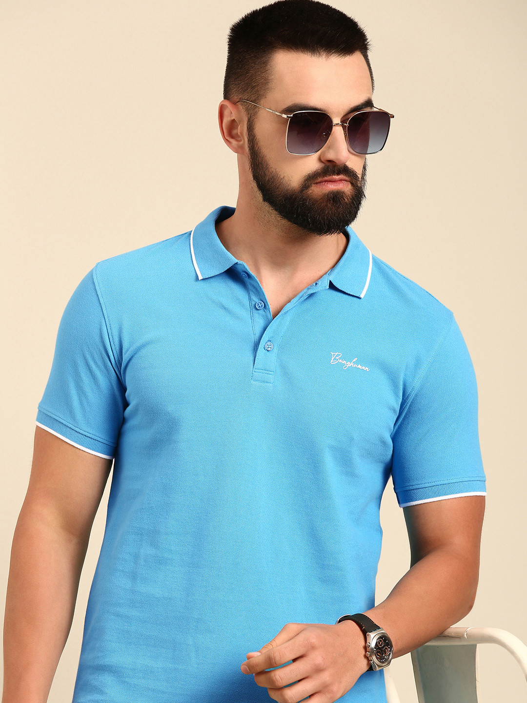 

Being Human Men Polo Collar Pure Cotton T-shirt, Blue