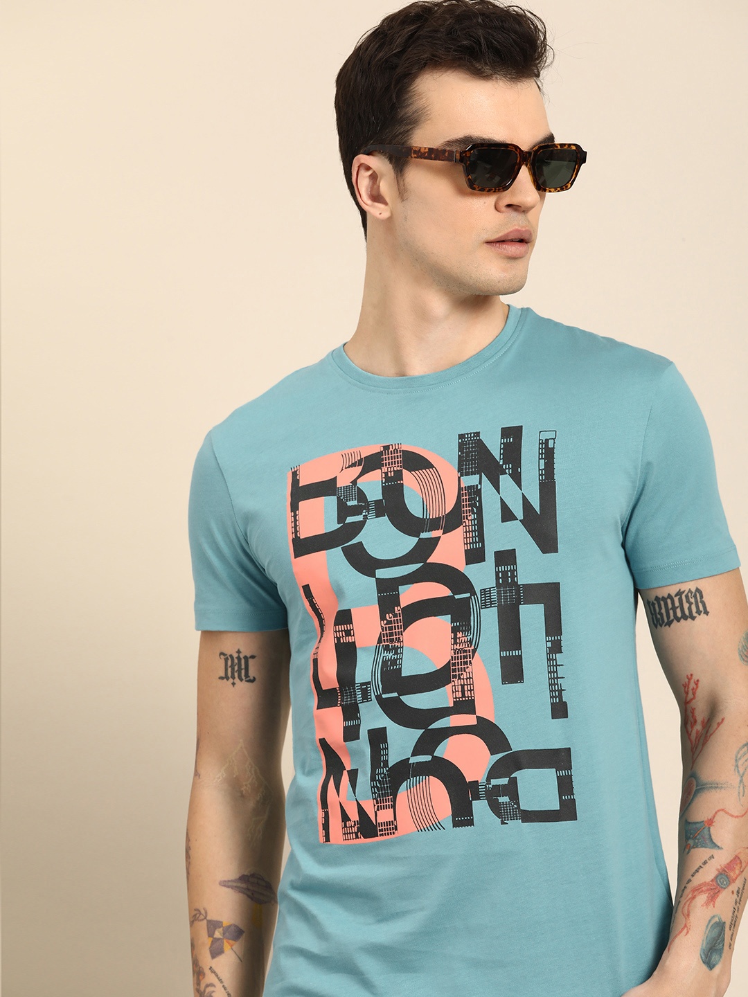 

Being Human Typography Printed Pure Cotton T-shirt, Blue