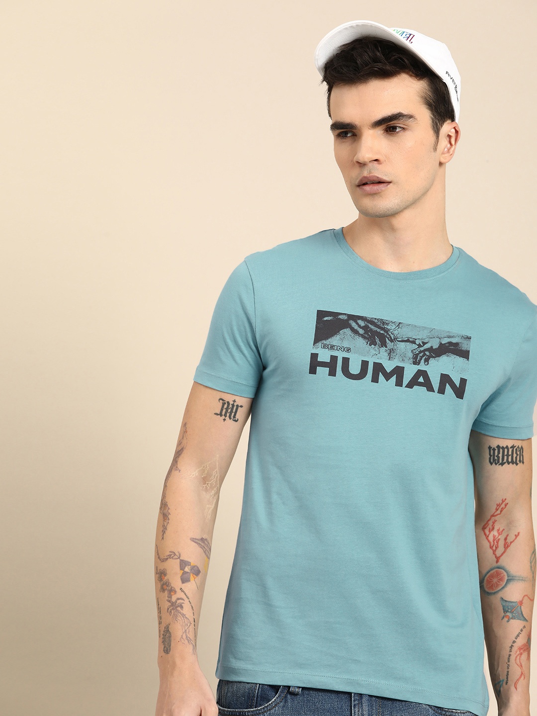 

Being Human Typography Printed Pure Cotton T-shirt, Blue