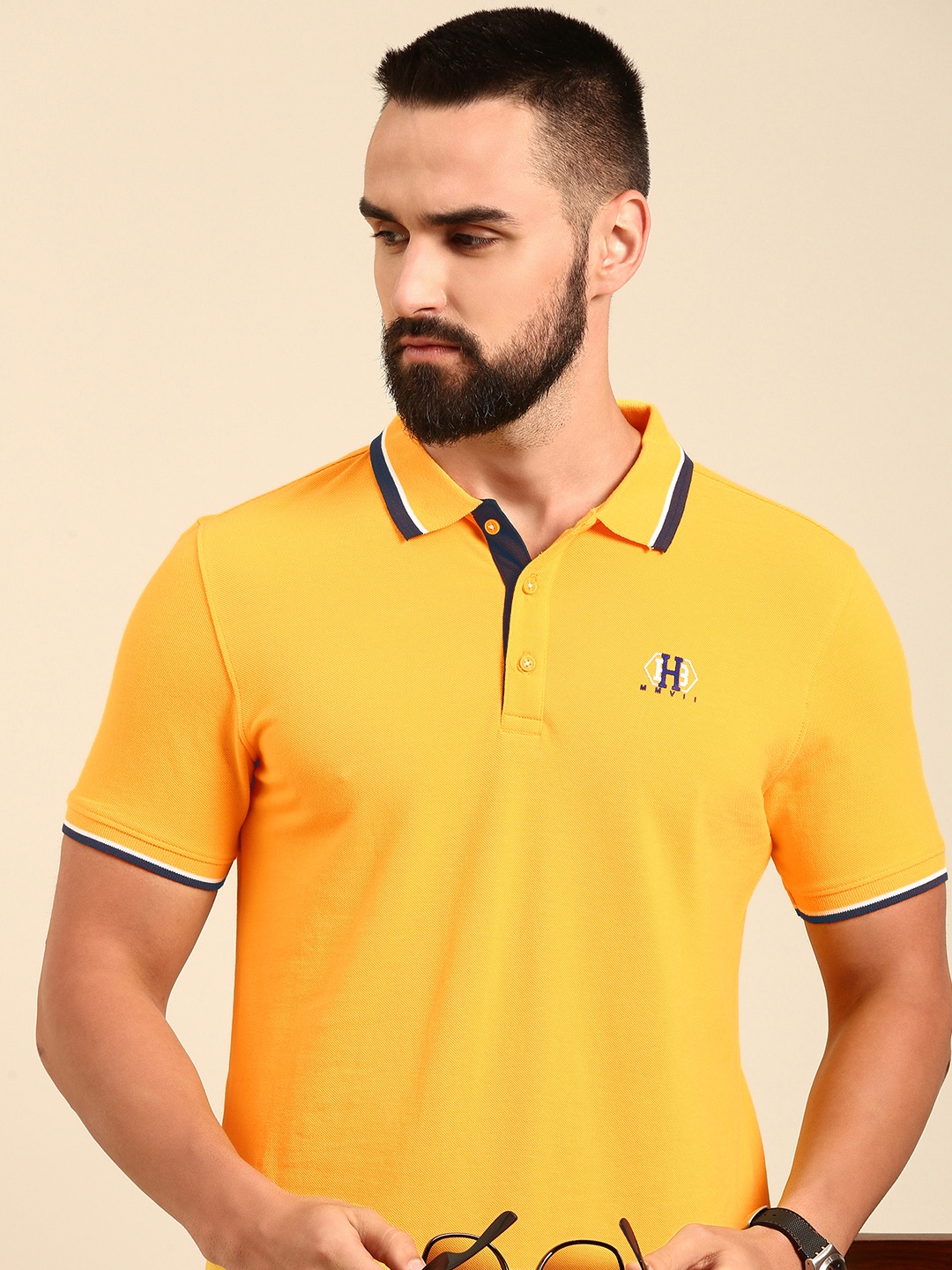 

Being Human Polo Collar Pure Cotton T-shirt, Yellow
