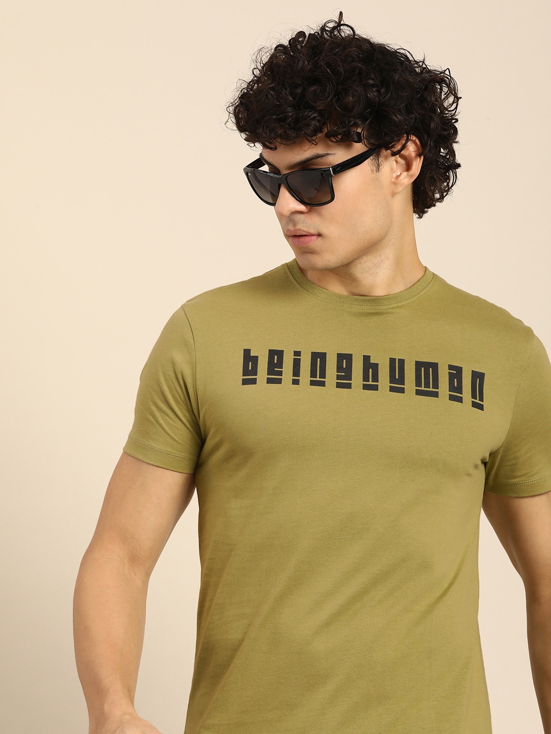 

Being Human Men Brand Logo Print Pure Cotton T-shirt, Olive