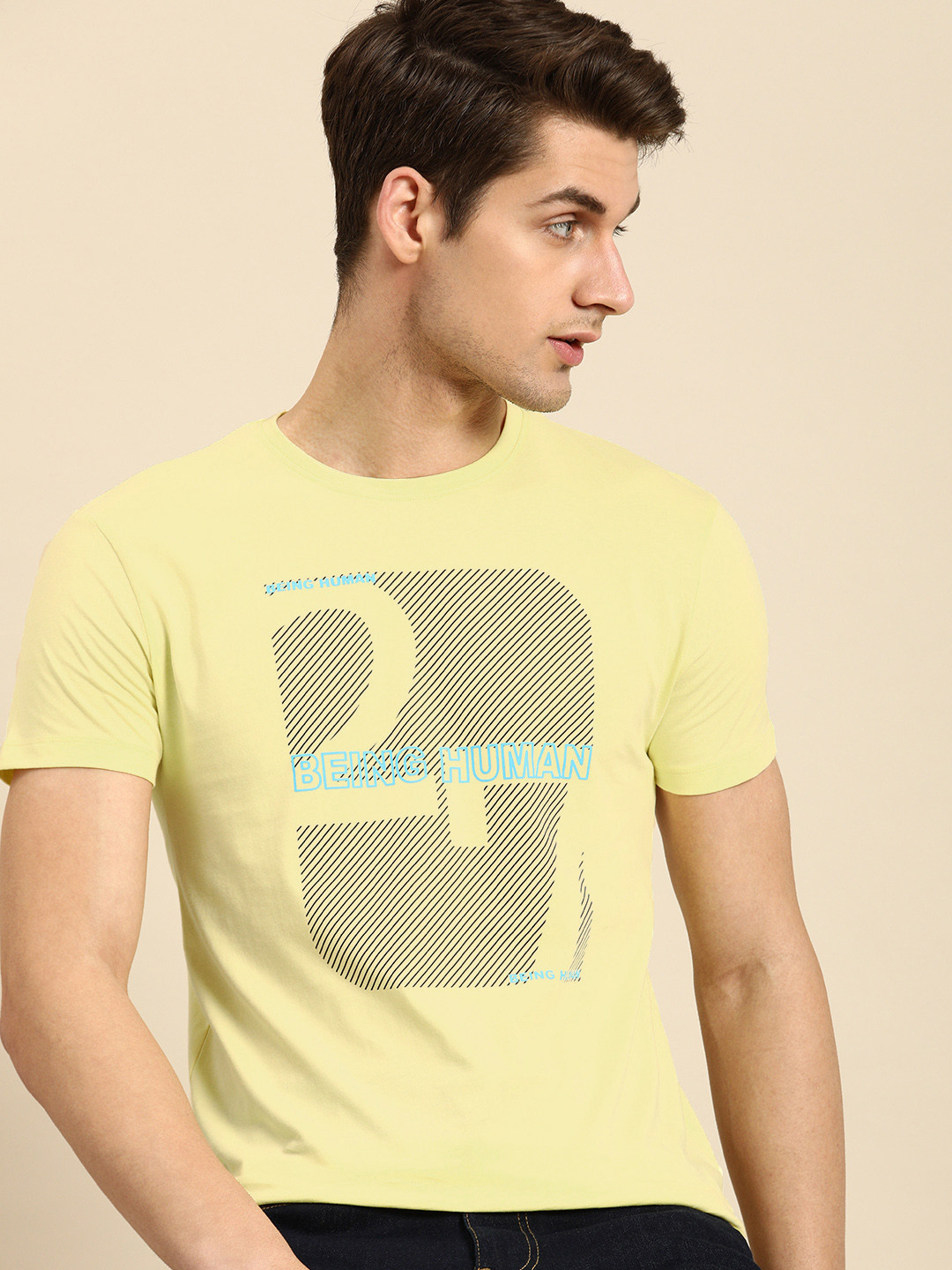 

Being Human Brand Logo Printed Pure Cotton T-shirt, Yellow