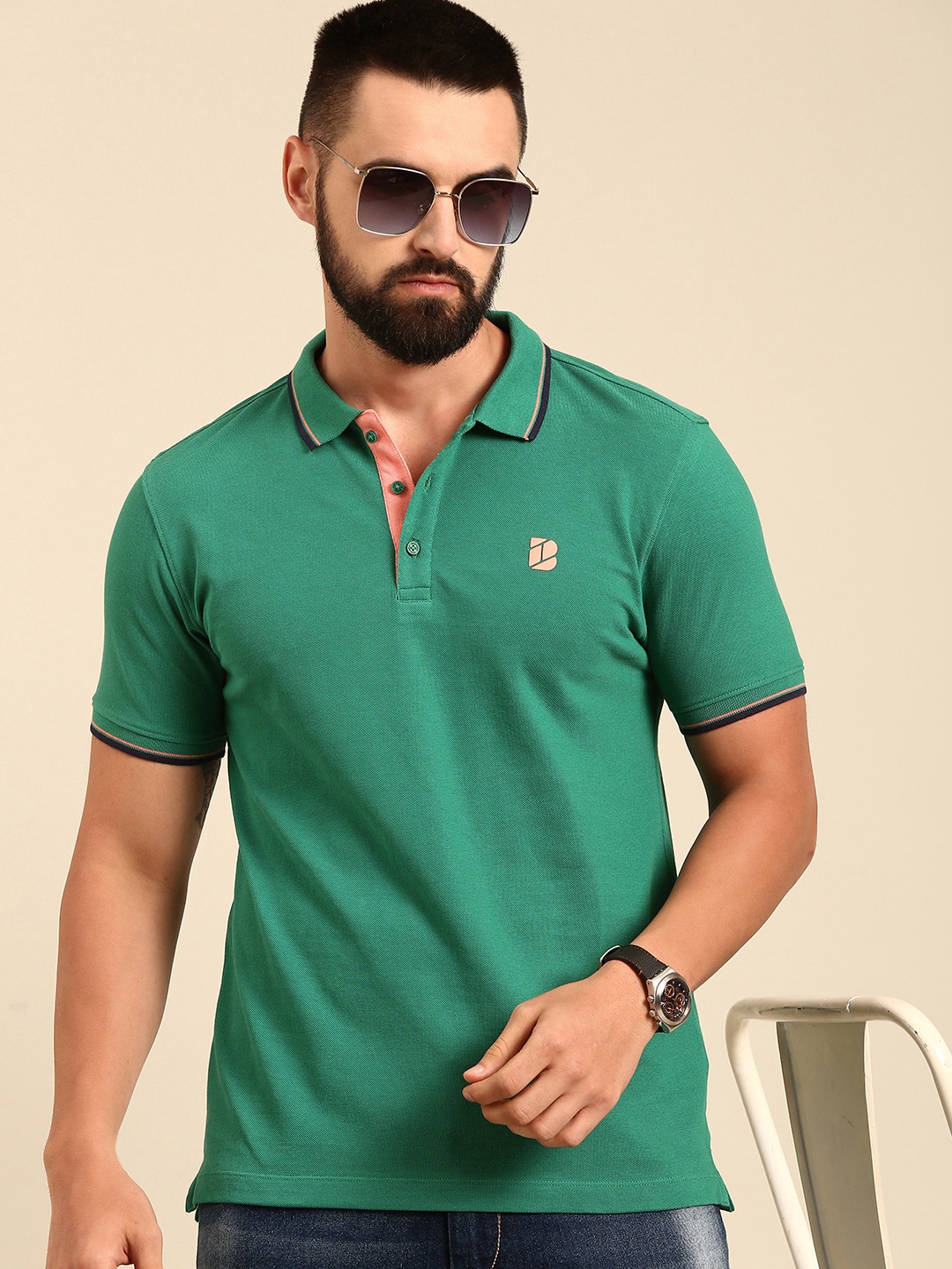 

Being Human Men Polo Collar Pure Cotton T-shirt, Green