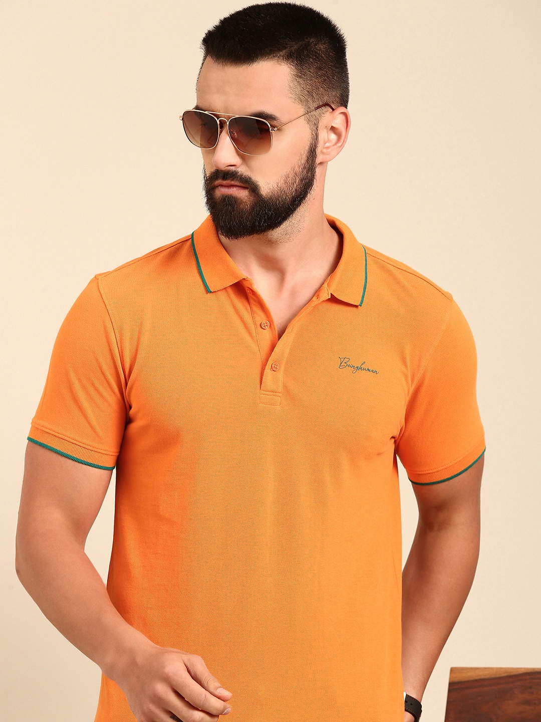 

Being Human Men Polo Collar Pure Cotton T-shirt, Orange