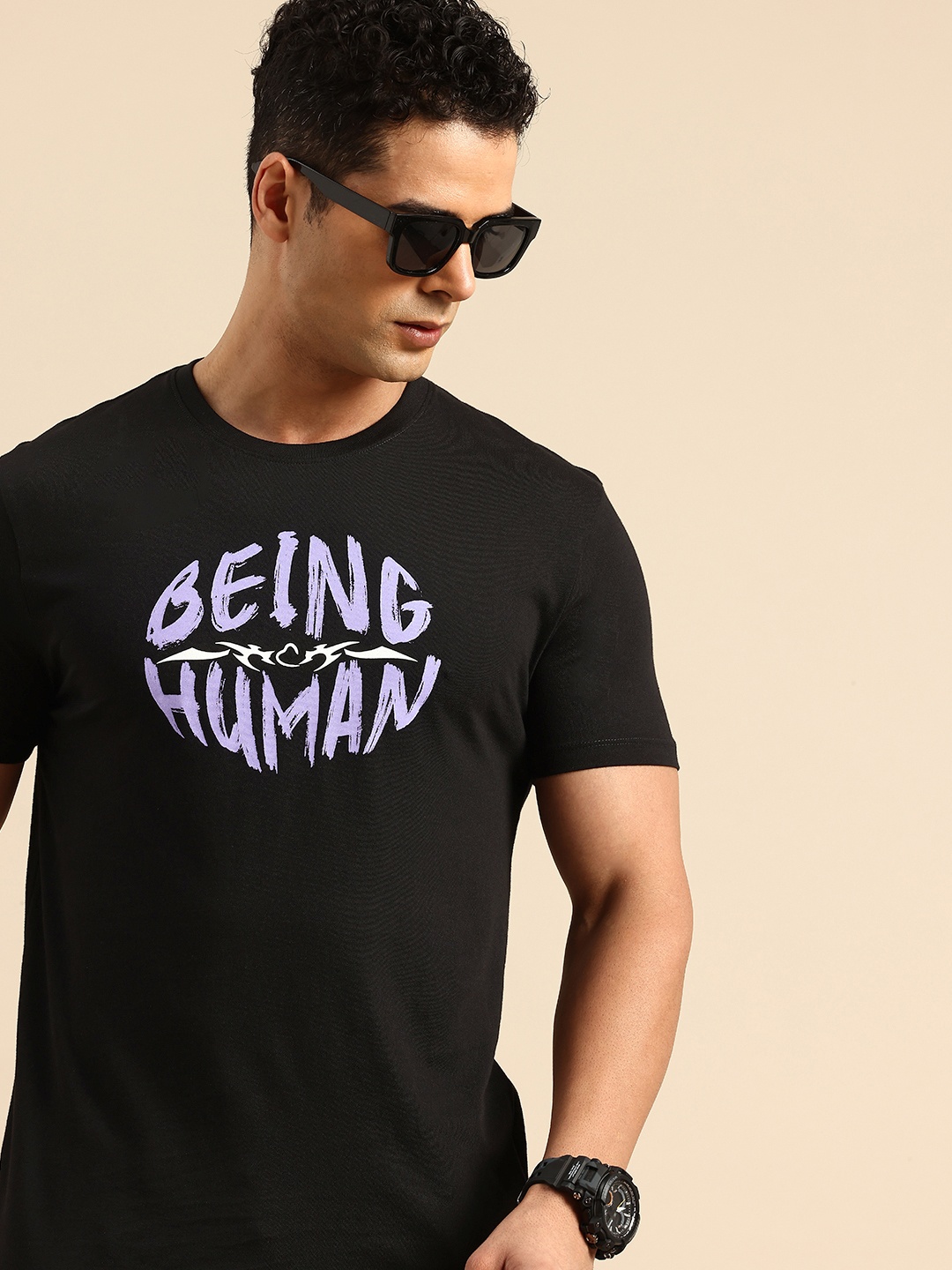 

Being Human Pure Cotton Brand Logo Printed T-shirt, Black