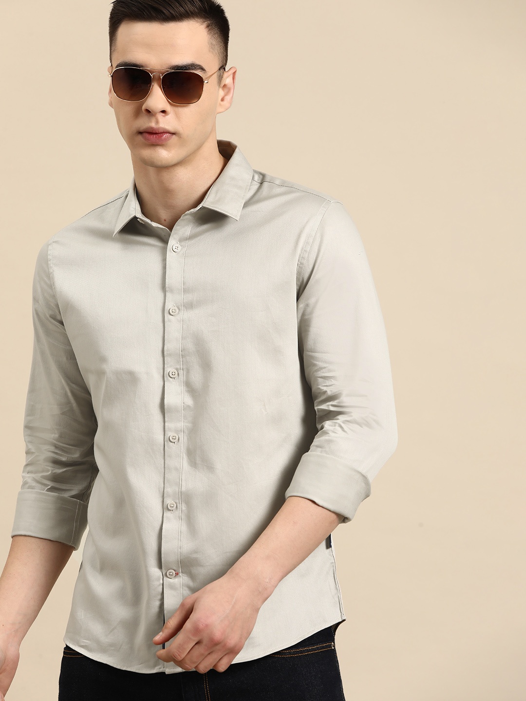 

Being Human Slim Fit Pure Cotton Shirt, Grey