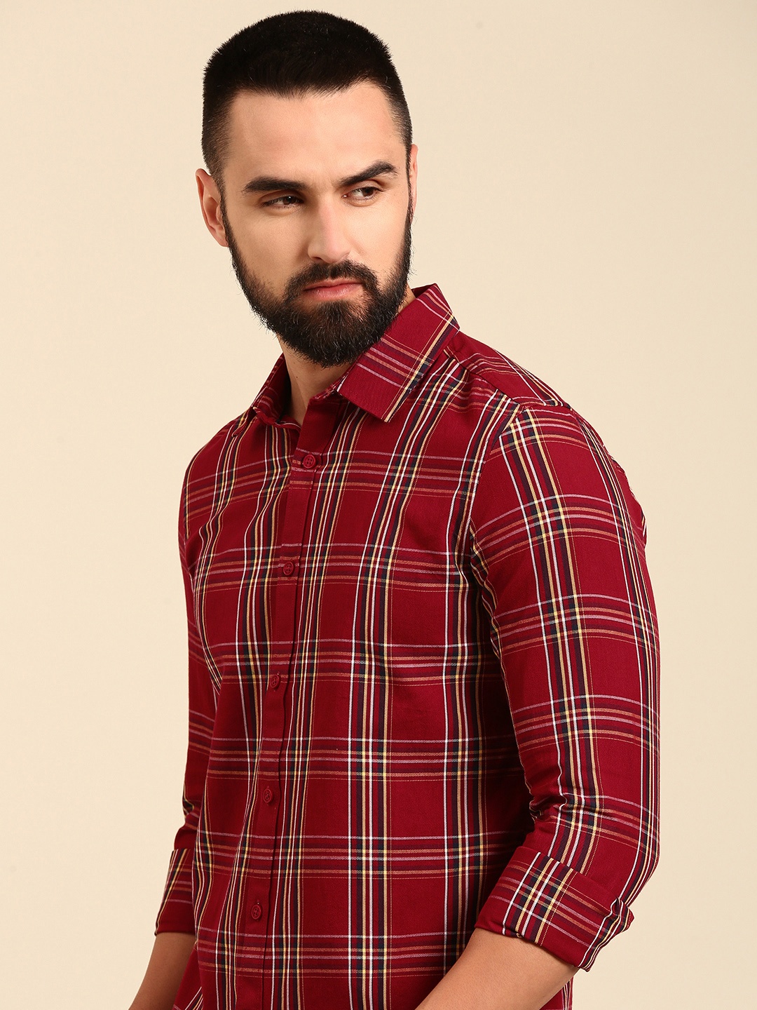 

Being Human Pure Cotton Slim Fit Checked Casual Shirt, Maroon