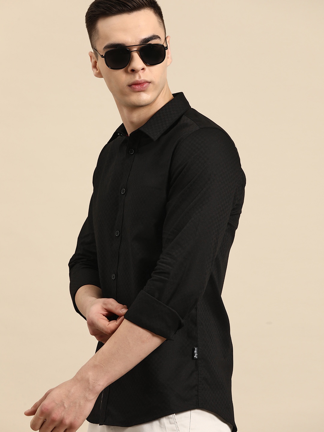 

Being Human Self-Checked Slim Fit Pure Cotton Shirt, Black