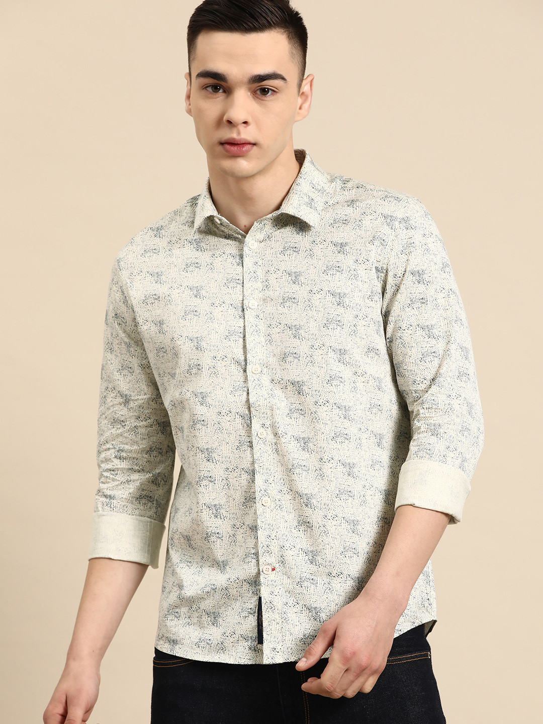 

Being Human Pure Cotton Slim Fit Printed Casual Shirt, Beige