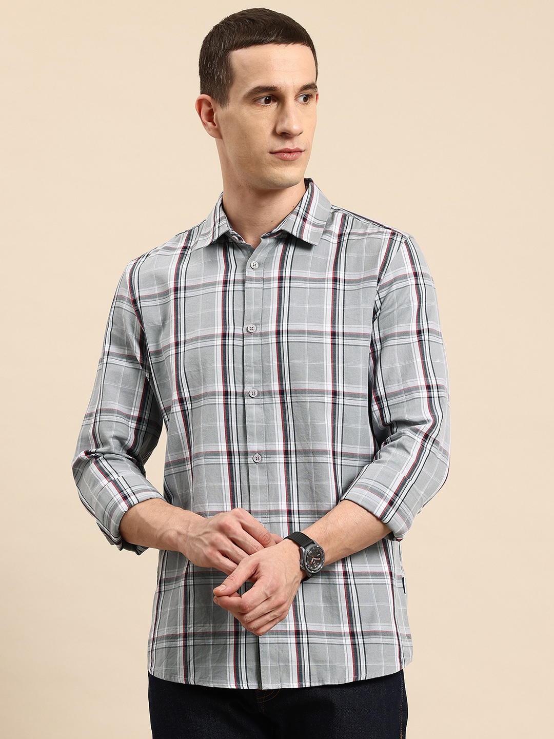 

Being Human Tartan Checked Pure Cotton Shirt, Grey