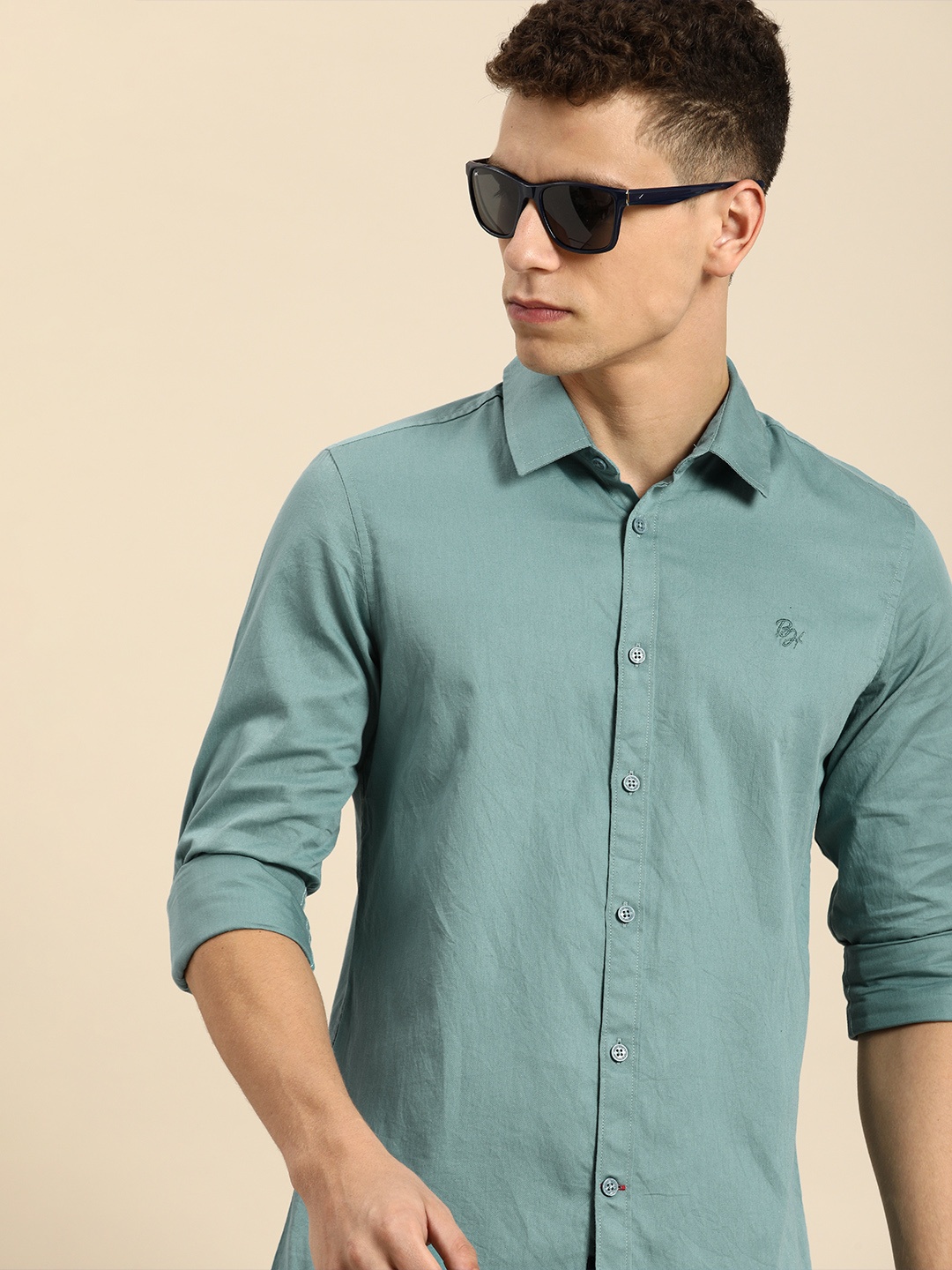

Being Human Slim Fit Solid Opaque Pure Cotton Casual Shirt, Teal