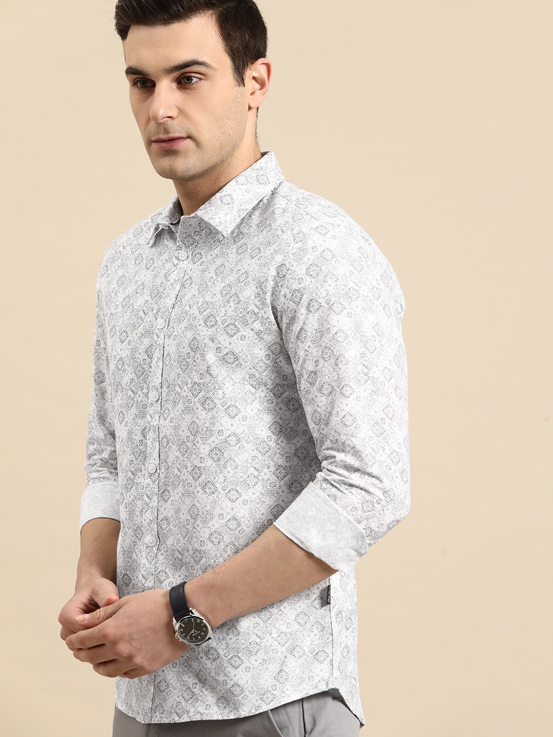

Being Human Pure Cotton Slim Fit Printed Casual Shirt, Grey