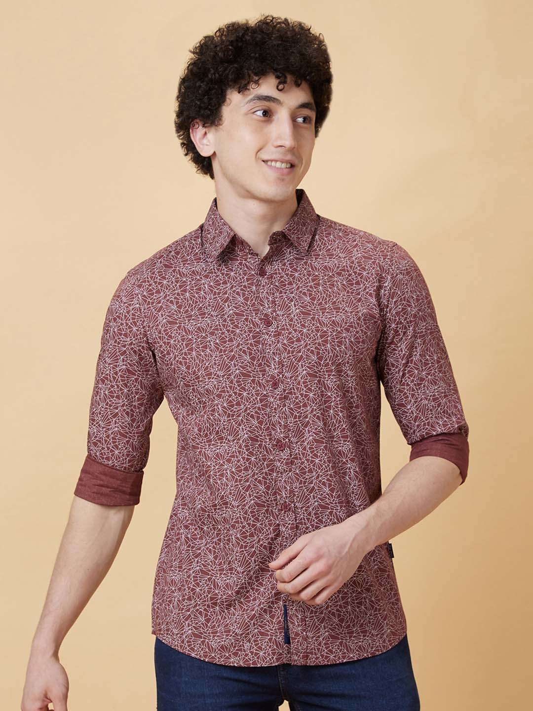 

Being Human Pure Cotton Slim Fit Geometric Printed Casual Shirt, Maroon