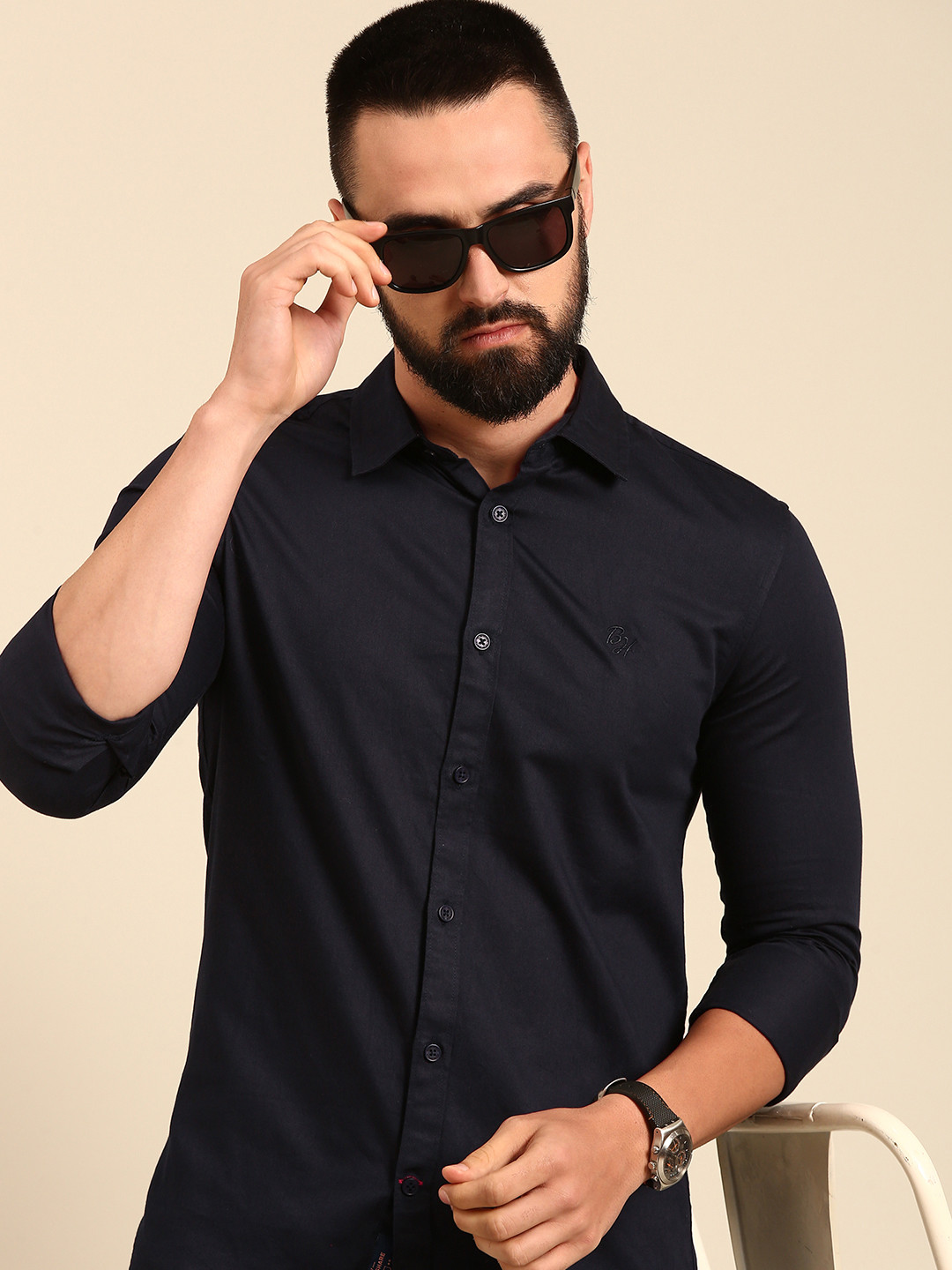 

Being Human Pure Cotton Slim Fit Casual Shirt, Navy blue