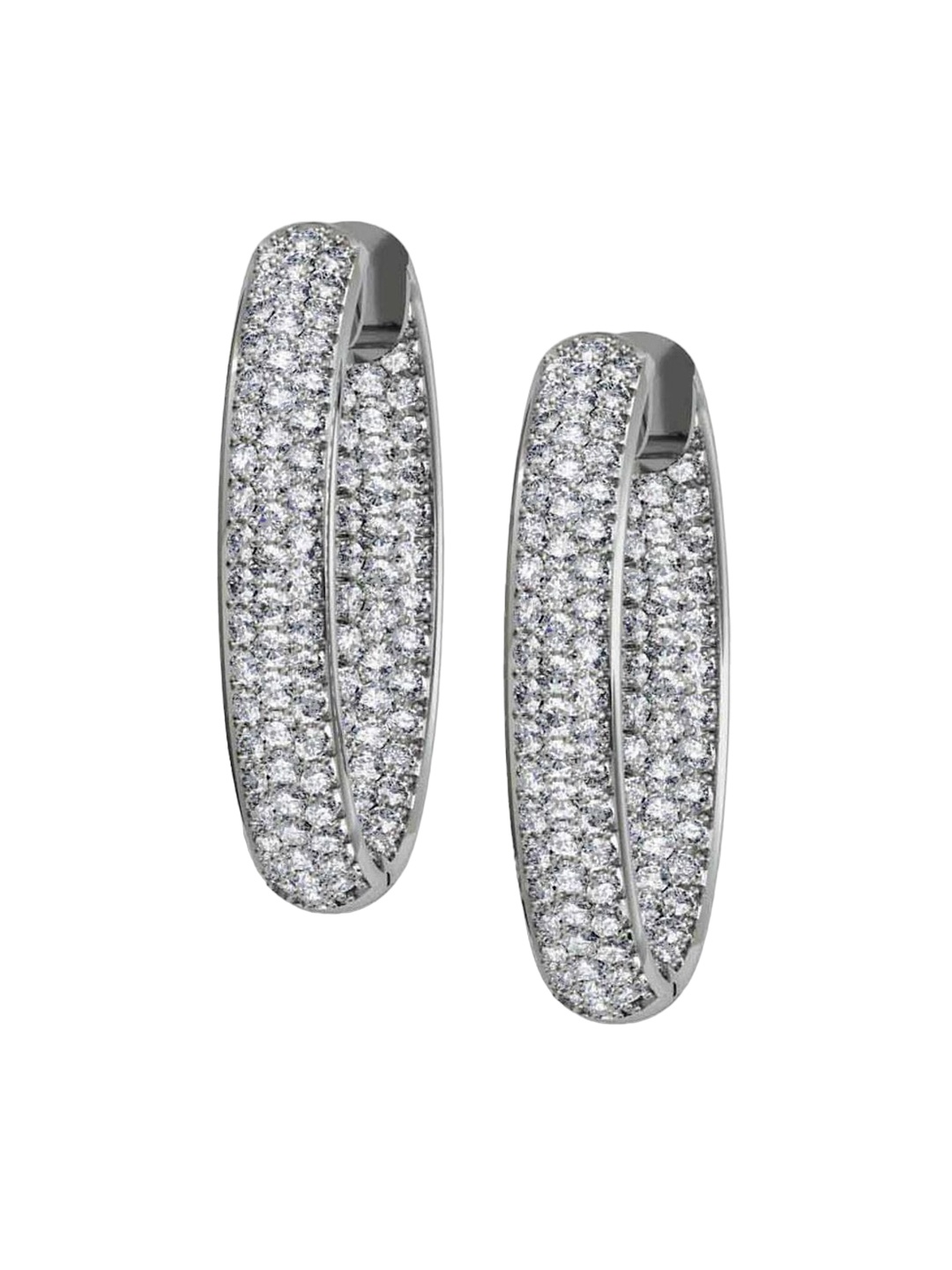 

ORIONZ CZ Studded Contemporary Hoop Earrings, Silver