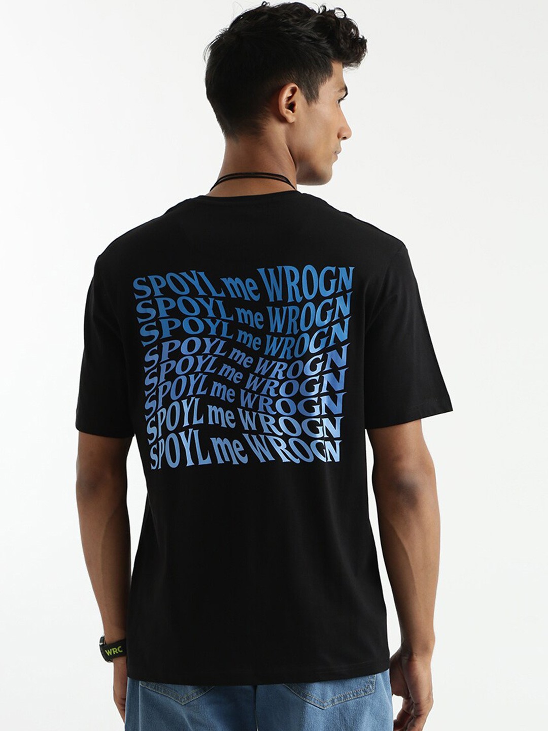 

WROGN Typography Printed Drop Shoulder Sleeves Cotton Casual T-shirt, Black
