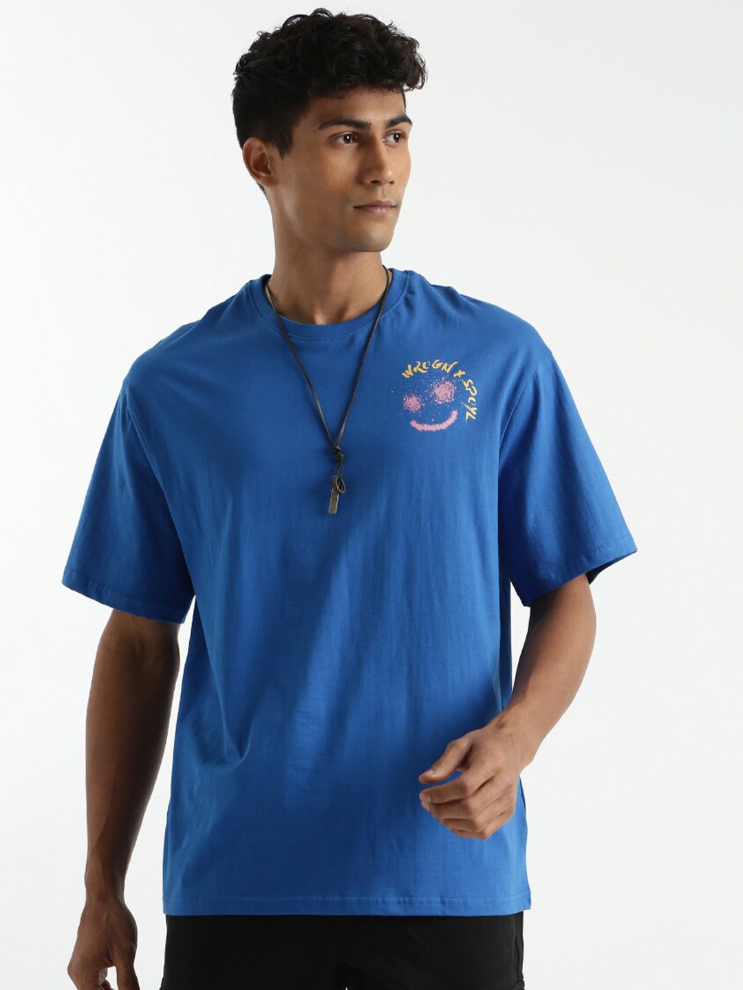 

WROGN Round Neck Cotton Boxy T-shirt, Blue