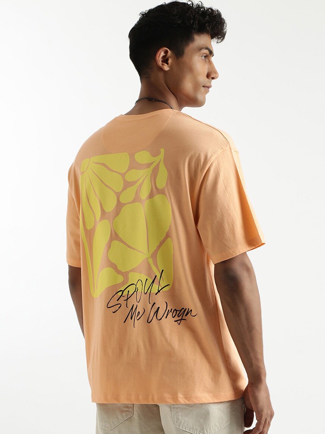

WROGN Printed Cotton Boxy T-shirt, Peach