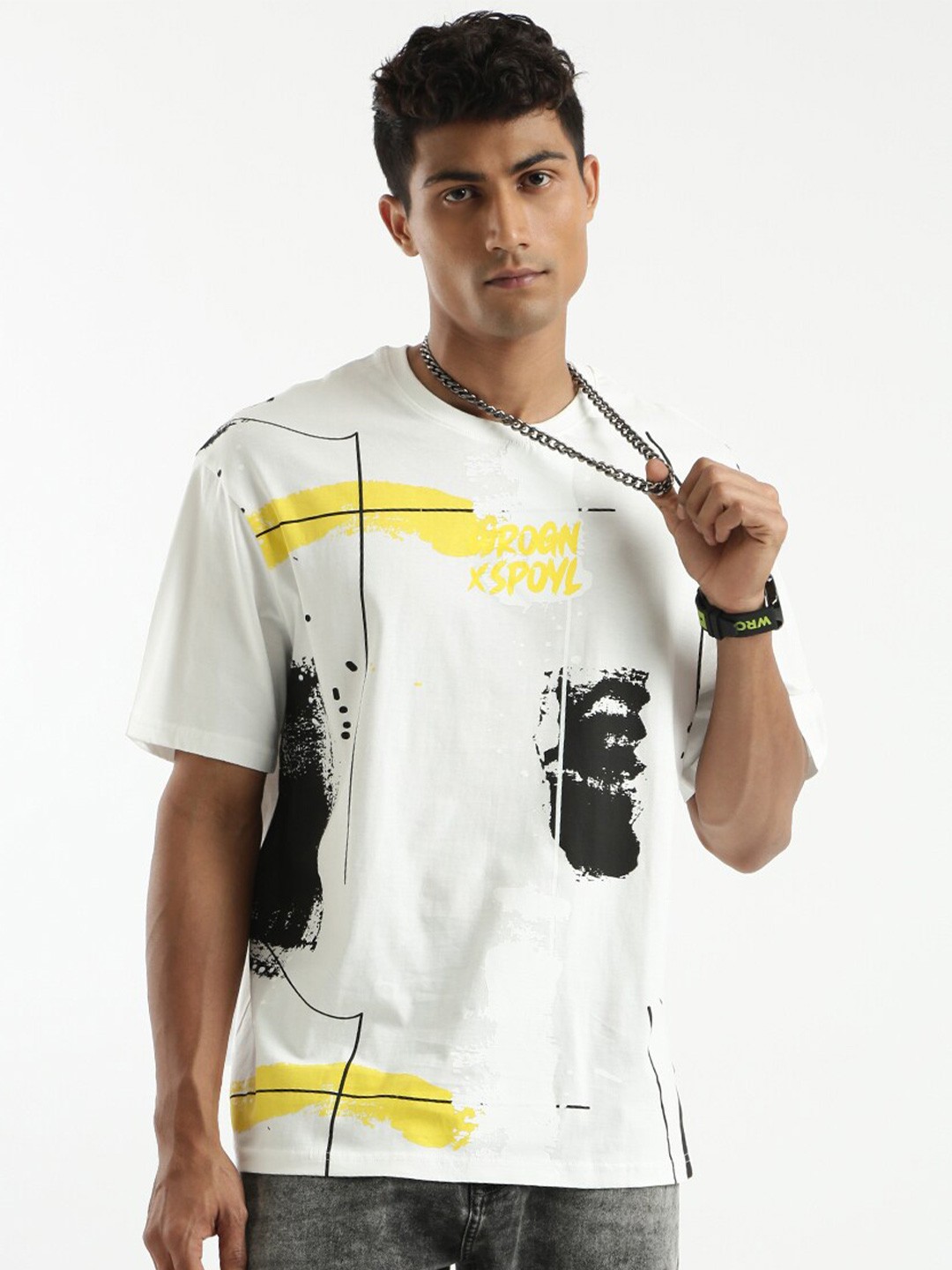 

WROGN Typography Printed Cotton Boxy T-shirt, White
