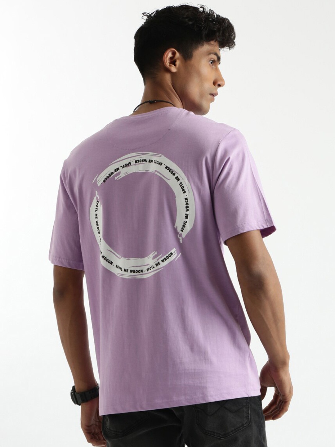 

WROGN Round Neck Cotton Printed T-shirt, Lavender