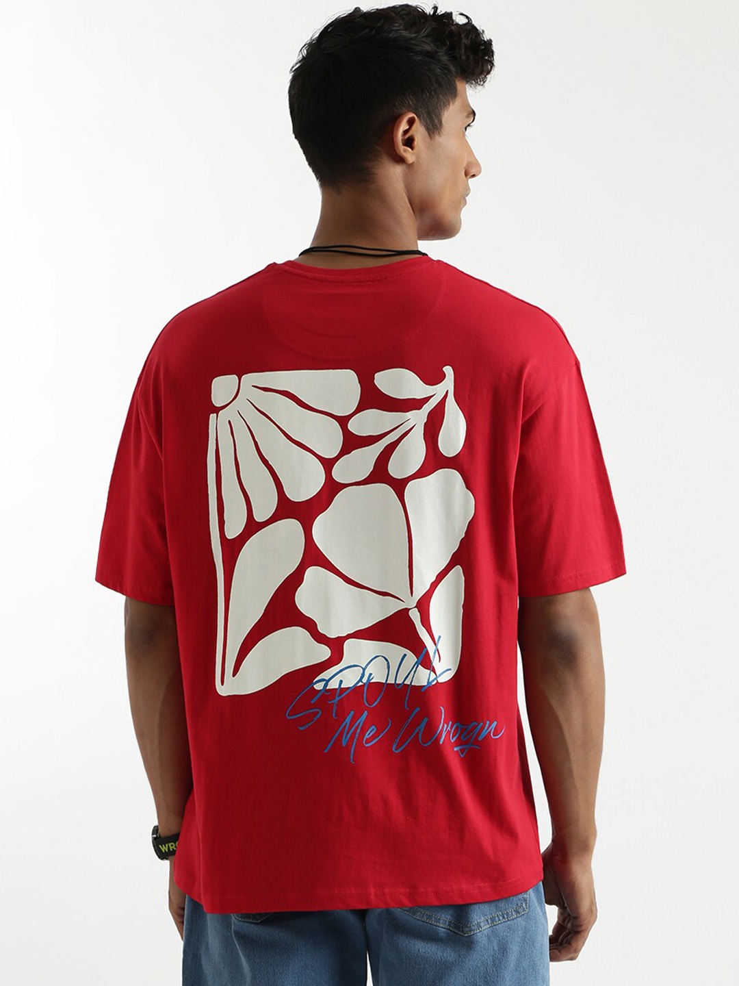 

WROGN Graphic Printed Drop Shoulder Sleeves Cotton Boxy T-shirt, Red