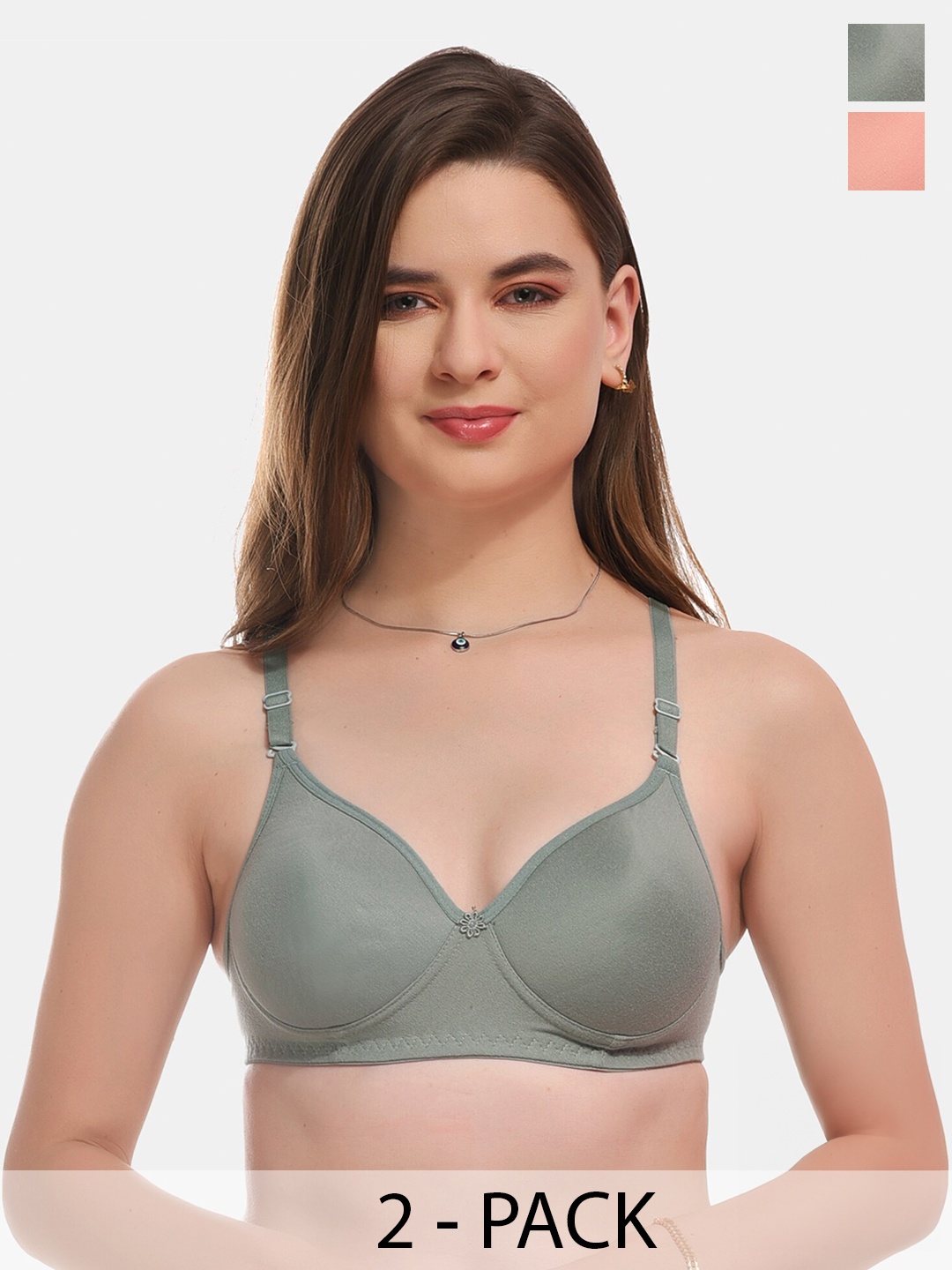 

ESOROUCHA Pack Of 2 Full Coverage Lightly Padded Everyday Bra With All Day Comfort, Peach