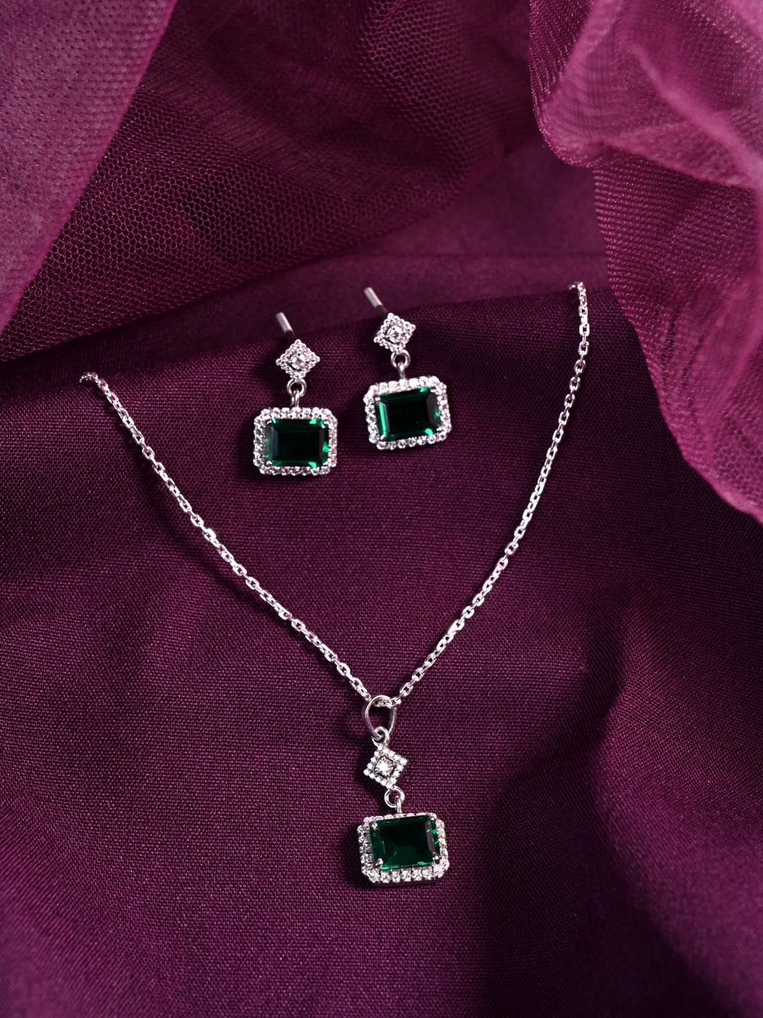 

Clara 925 Sterling Silver Rhodium-plated CZ-studded Necklace & Earrings