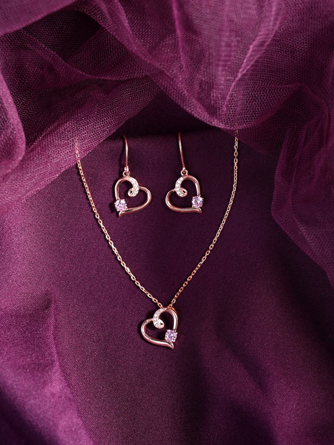

Clara 925 Sterling Silver Rose Gold-plated CZ-studded Necklace & Earrings