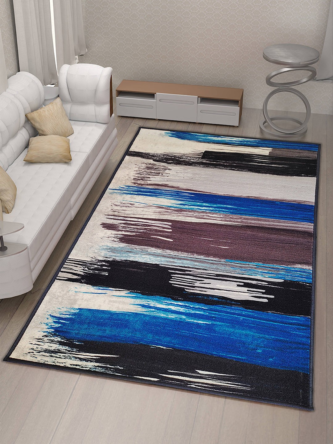 

Athom Living Grey & Blue Printed Anti-Skid Carpet