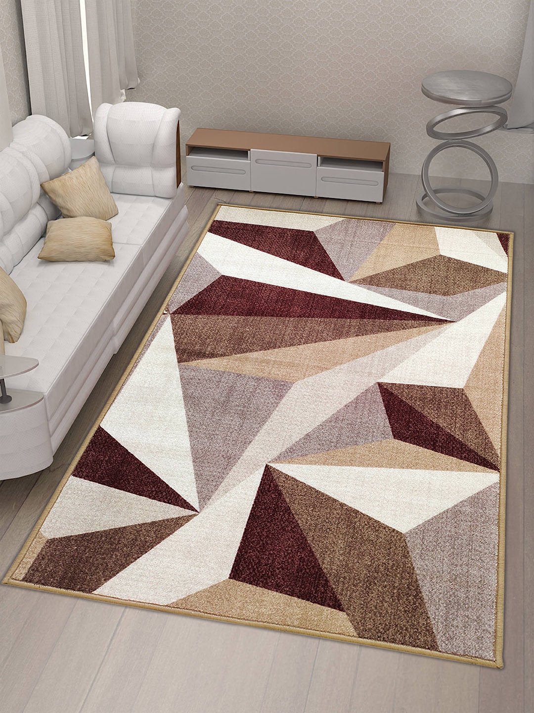 

Athom Living Beige & Grey Printed Anti-Skid Carpet
