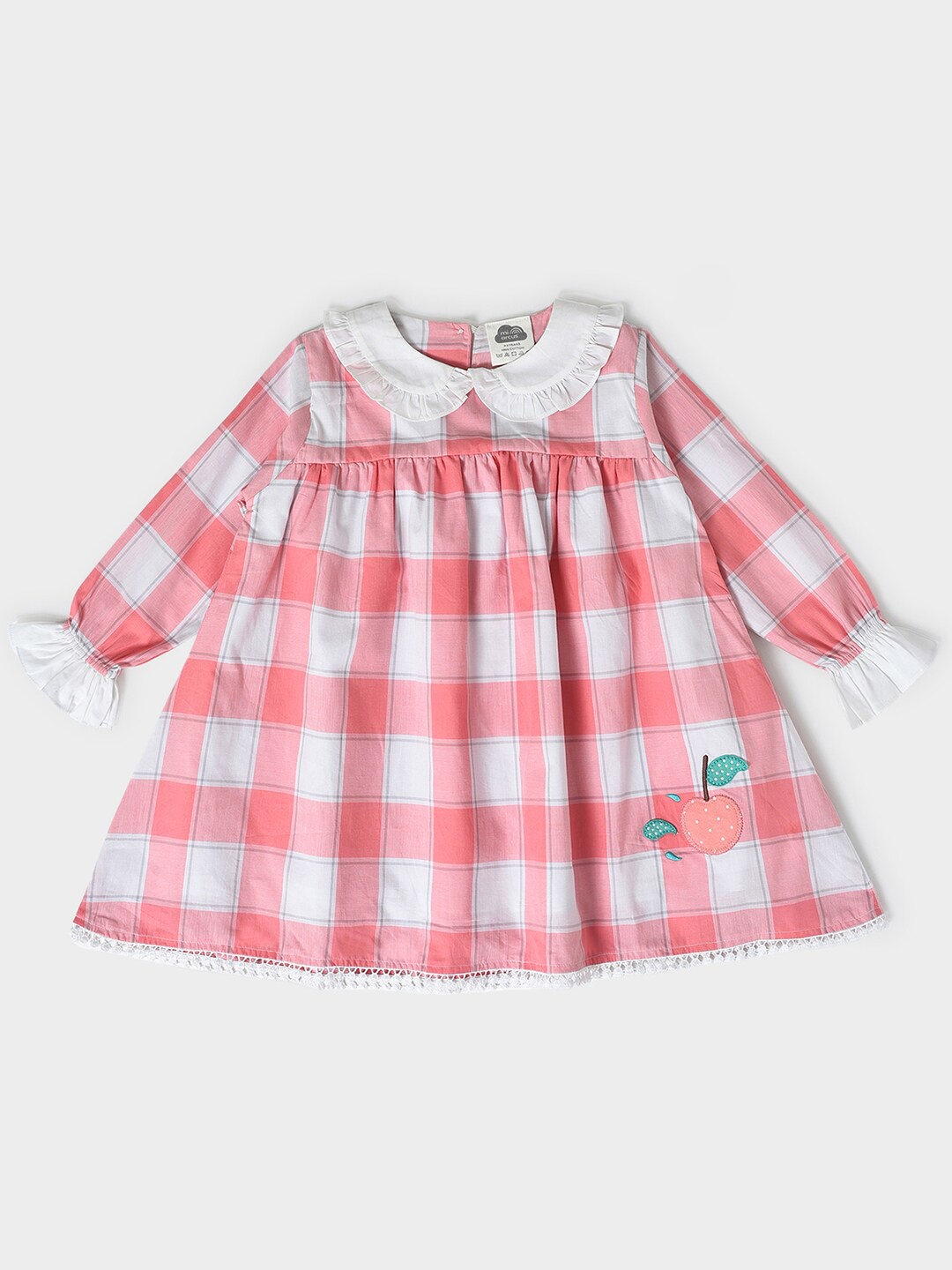 

MiArcus Girls Checked Puff Sleeves Cotton A-Line Dress, Pink