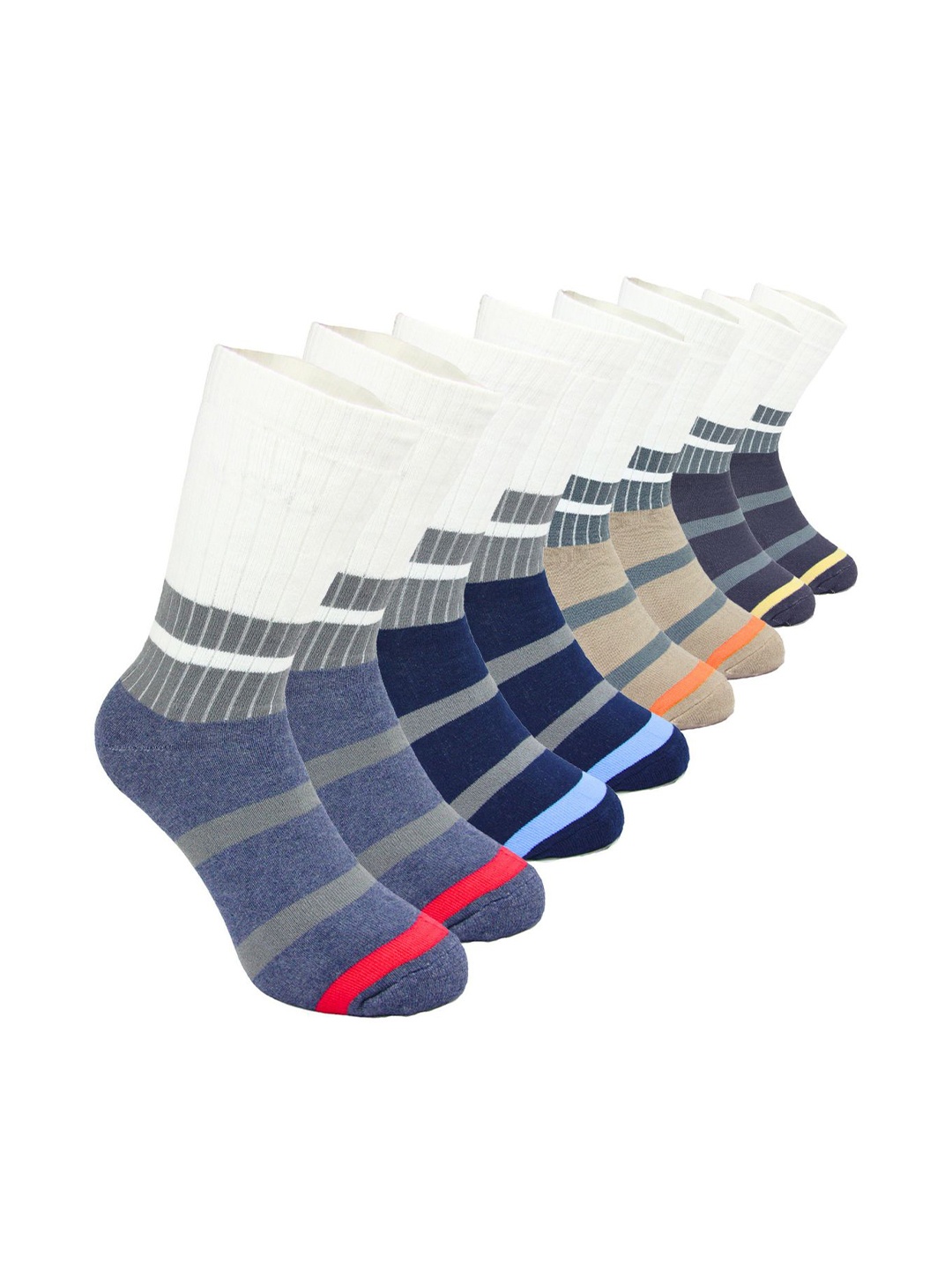 

BAESD Men Pack Of 4 Striped Sweat-Absorbent Calf-Length Socks, White