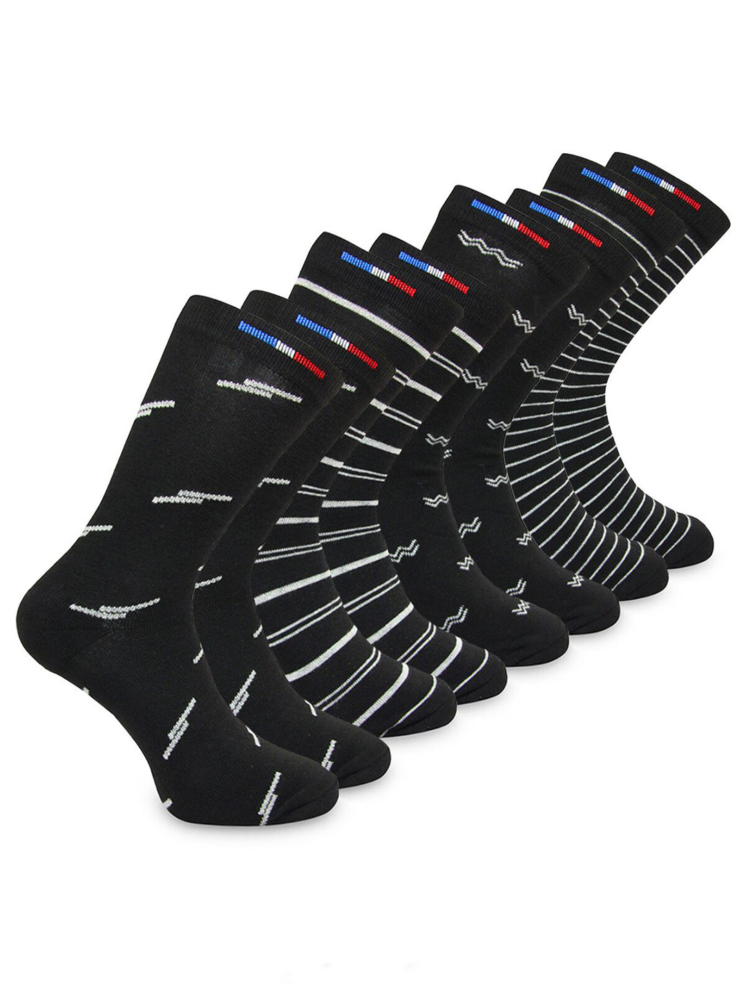 

BAESD Men Pack Of 4 Striped Cotton Calf-Length Socks, Black
