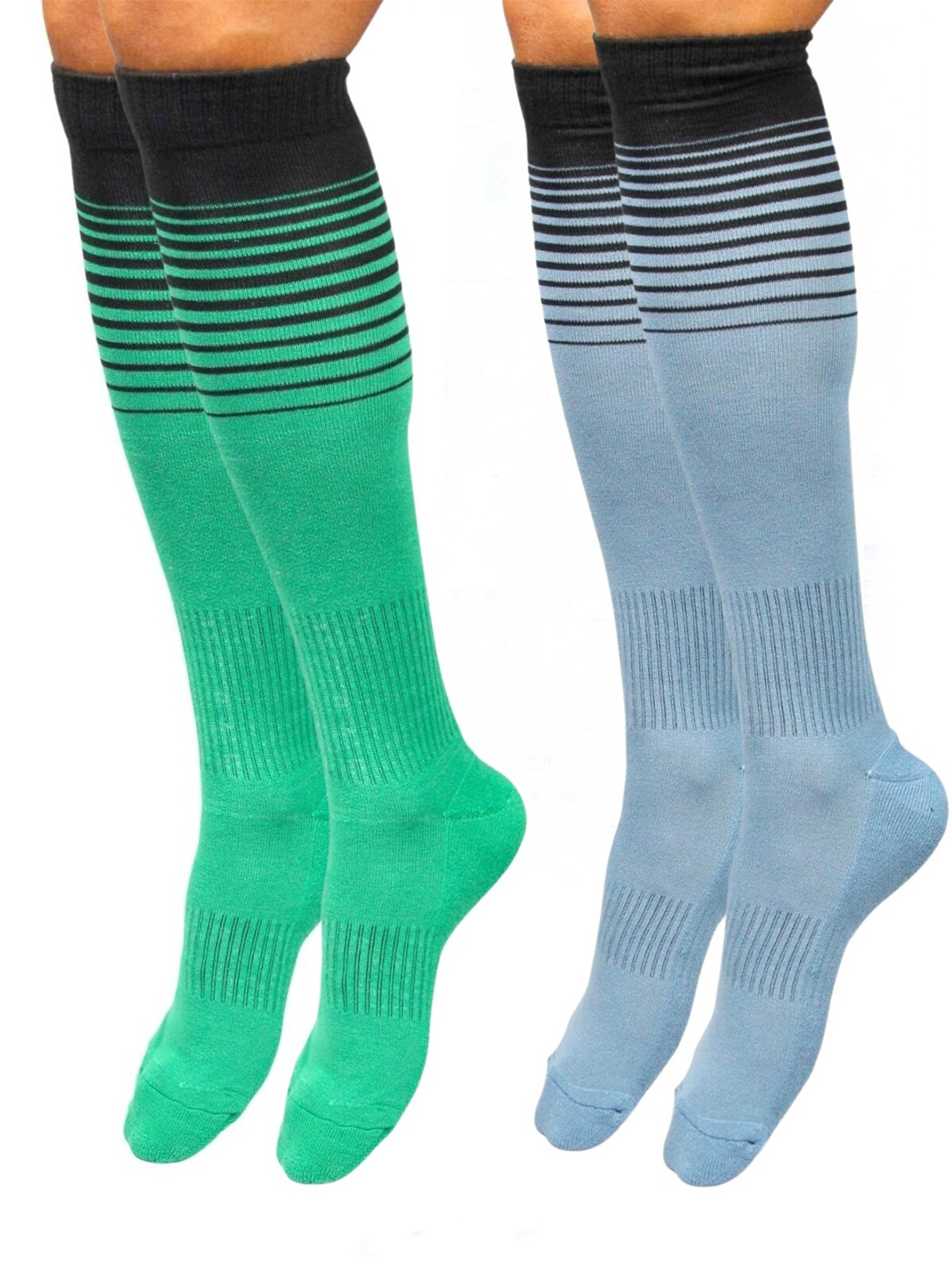 

BAESD Men Pack Of 2 Striped Knee-Length Football Socks, Blue