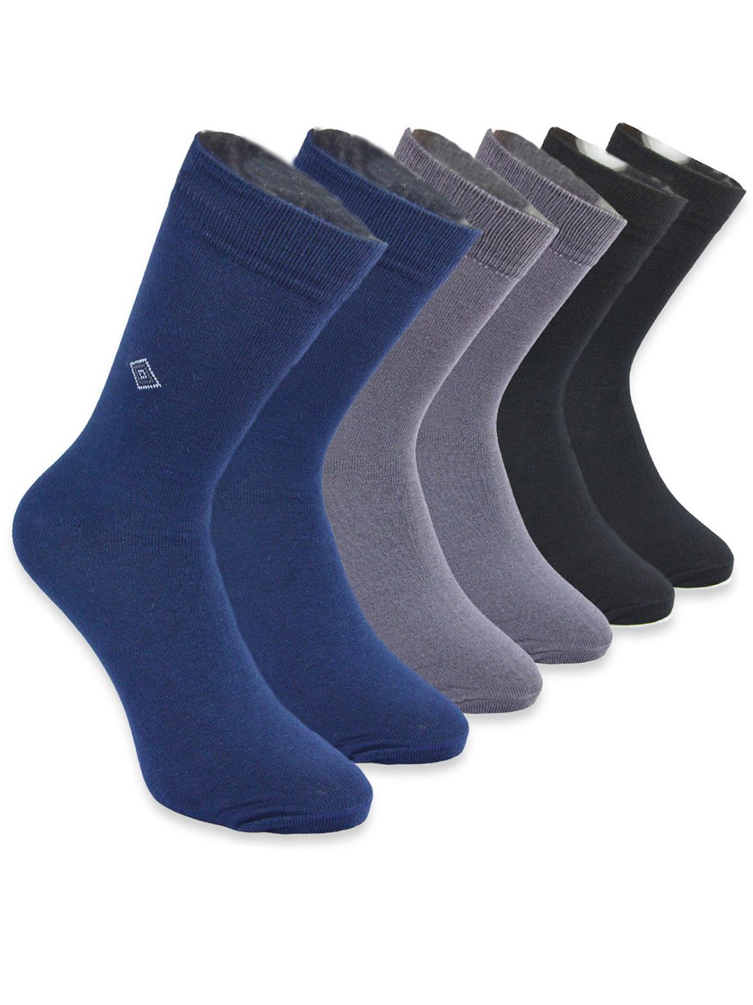 

BAESD Men Pack Of 3 Geometric-Patterned Detail Crew-Length Socks, Grey