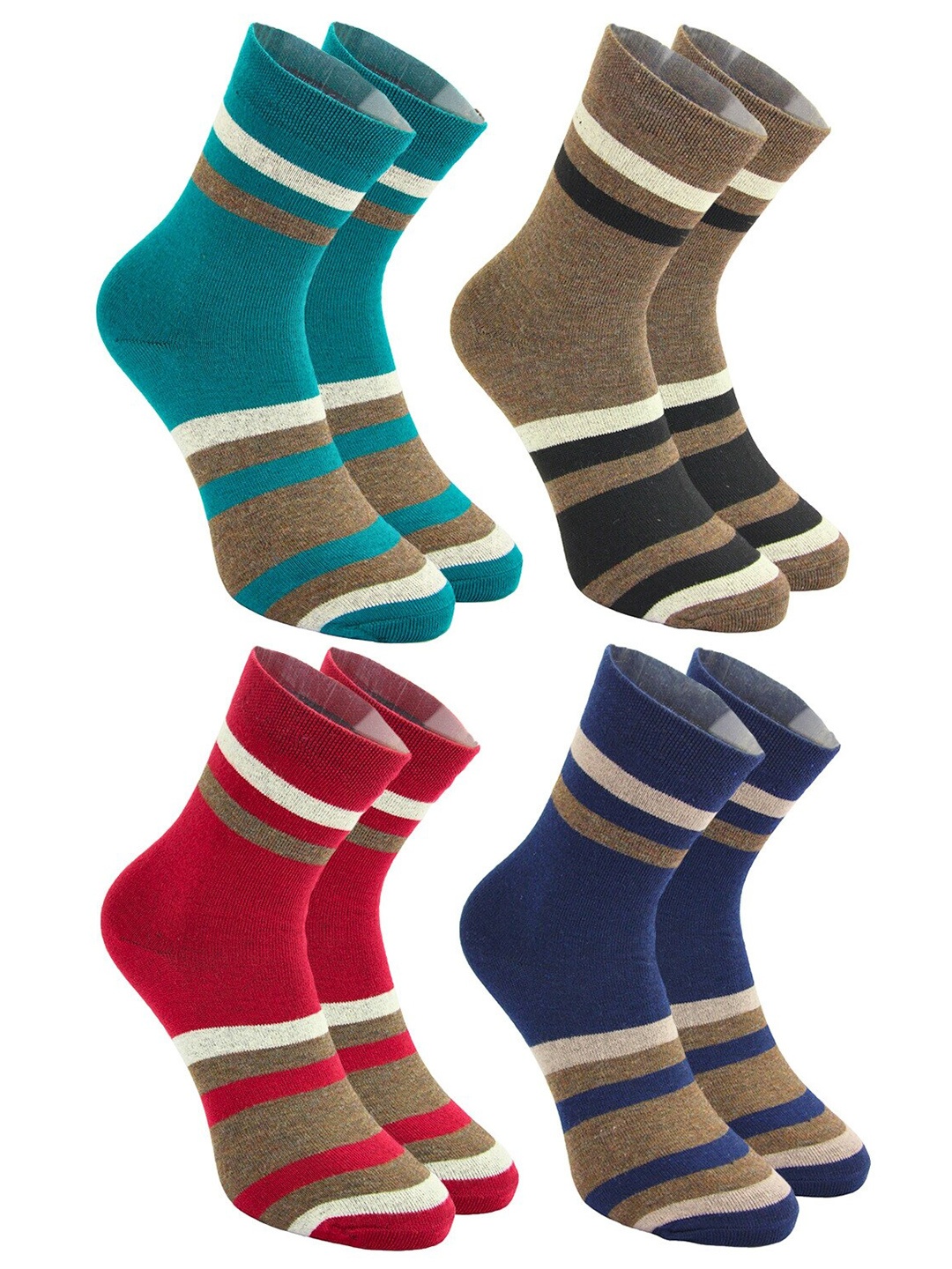 

BAESD Men Pack Of 4 Striped Calf-Length Socks, Green