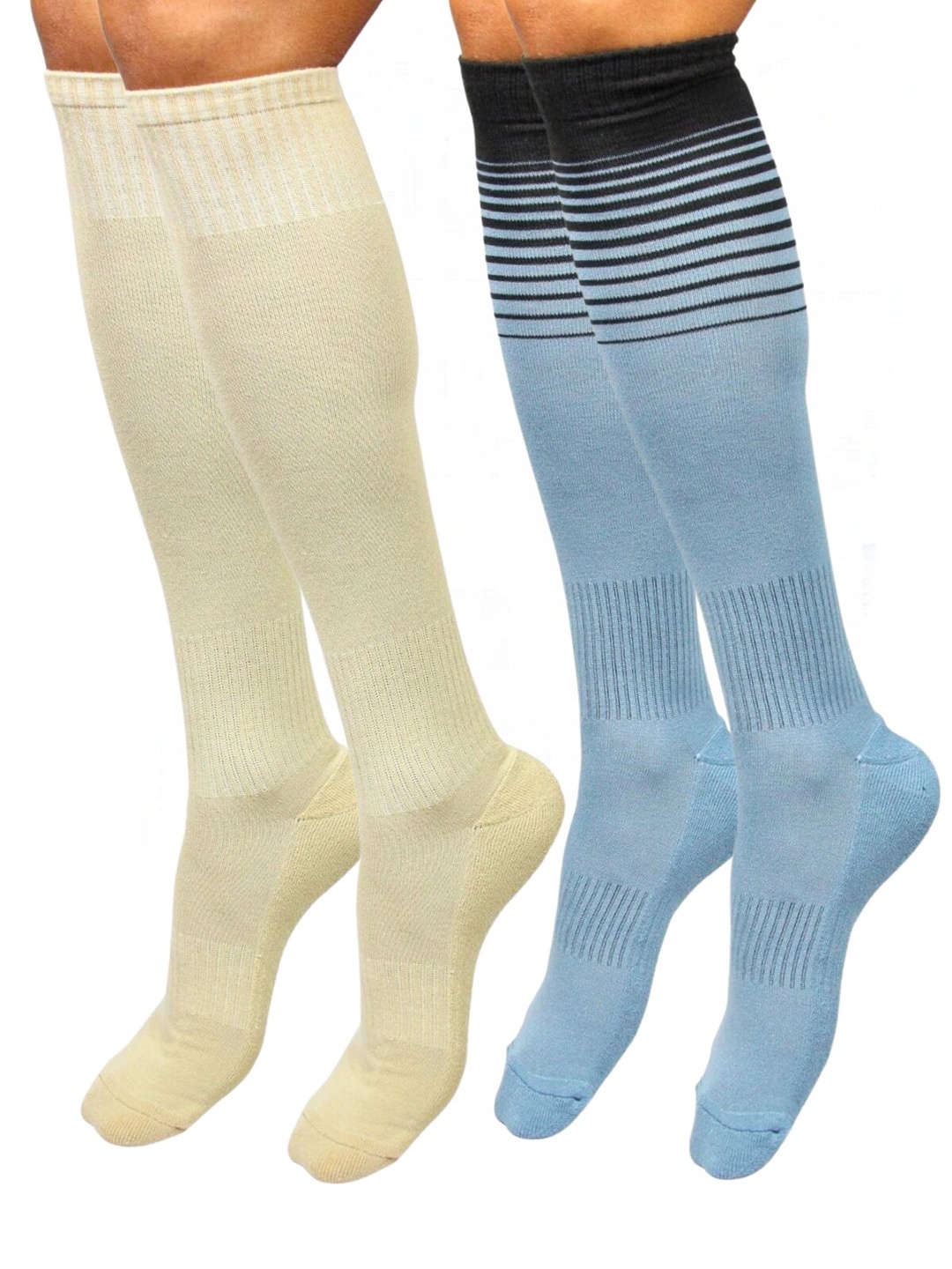 

BAESD Men Pack Of 2 Striped Knee-Length Soccer Socks, Beige