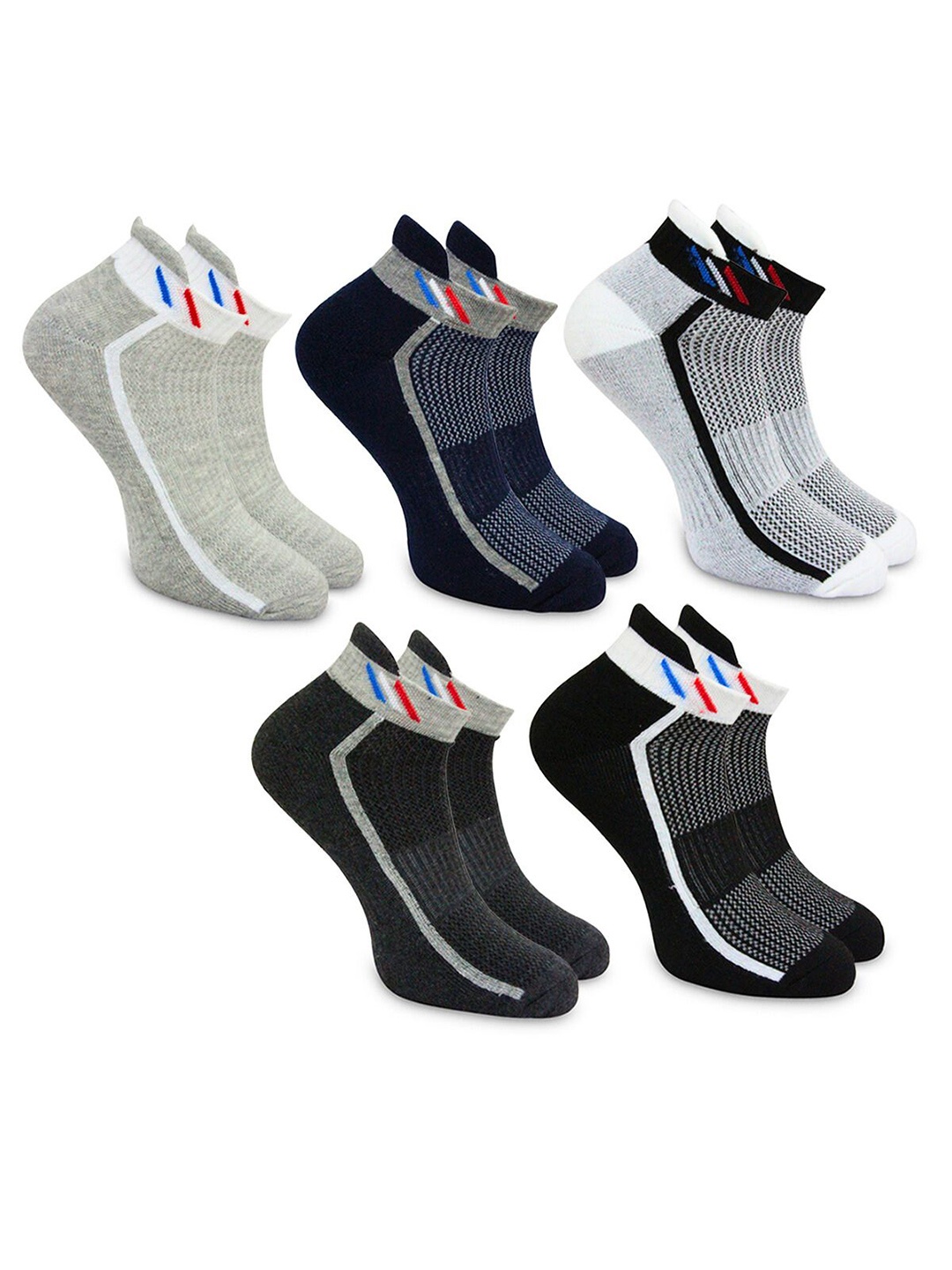 

BAESD Men Pack Of 5 Striped Above-Ankle Length Socks, Grey