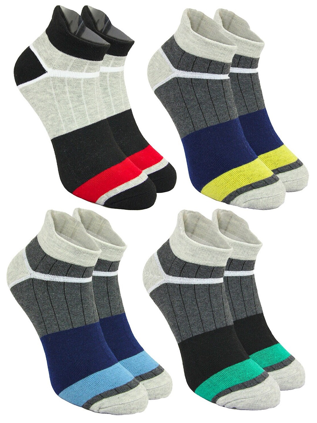 

BAESD Men Pack Of 4 Striped Ankle Length Socks, Grey