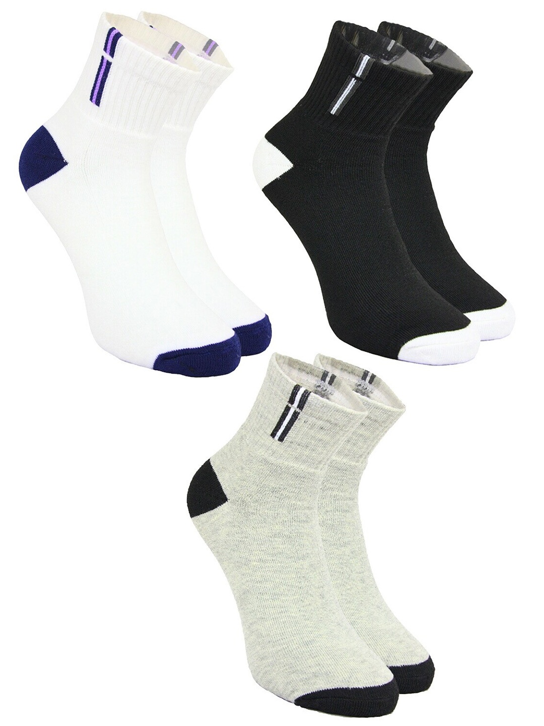 

BAESD Men Pack Of 3 Striped Ankle Length Cotton Socks, Black