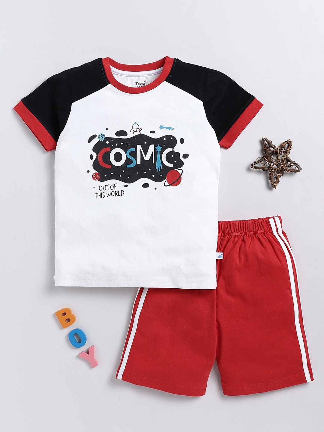 

Toonyport Boys Typography Printed Pure Cotton T-Shirt With Shorts, White
