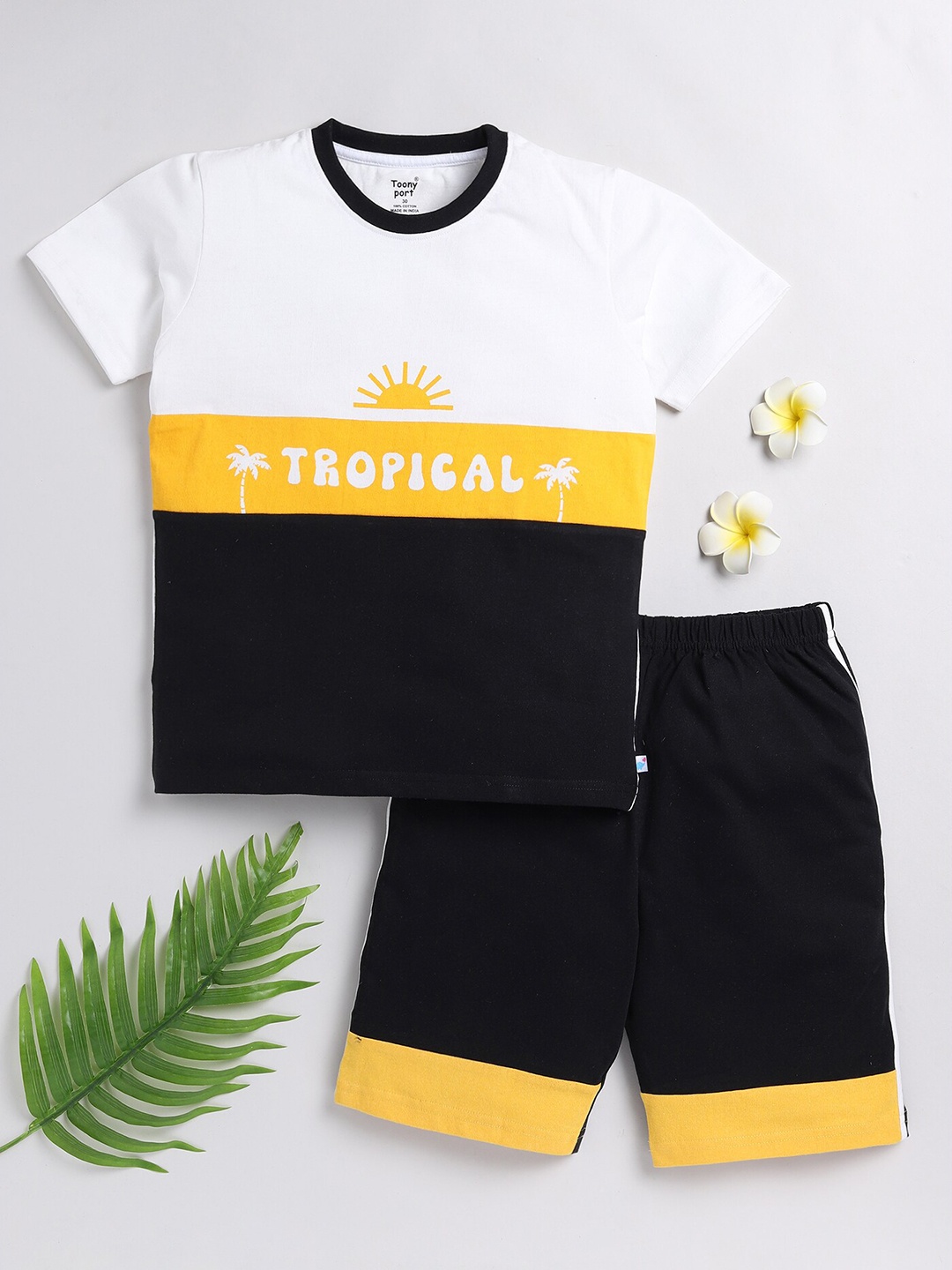 

Toonyport Boys Colourblocked Pure Cotton Top With Short, White
